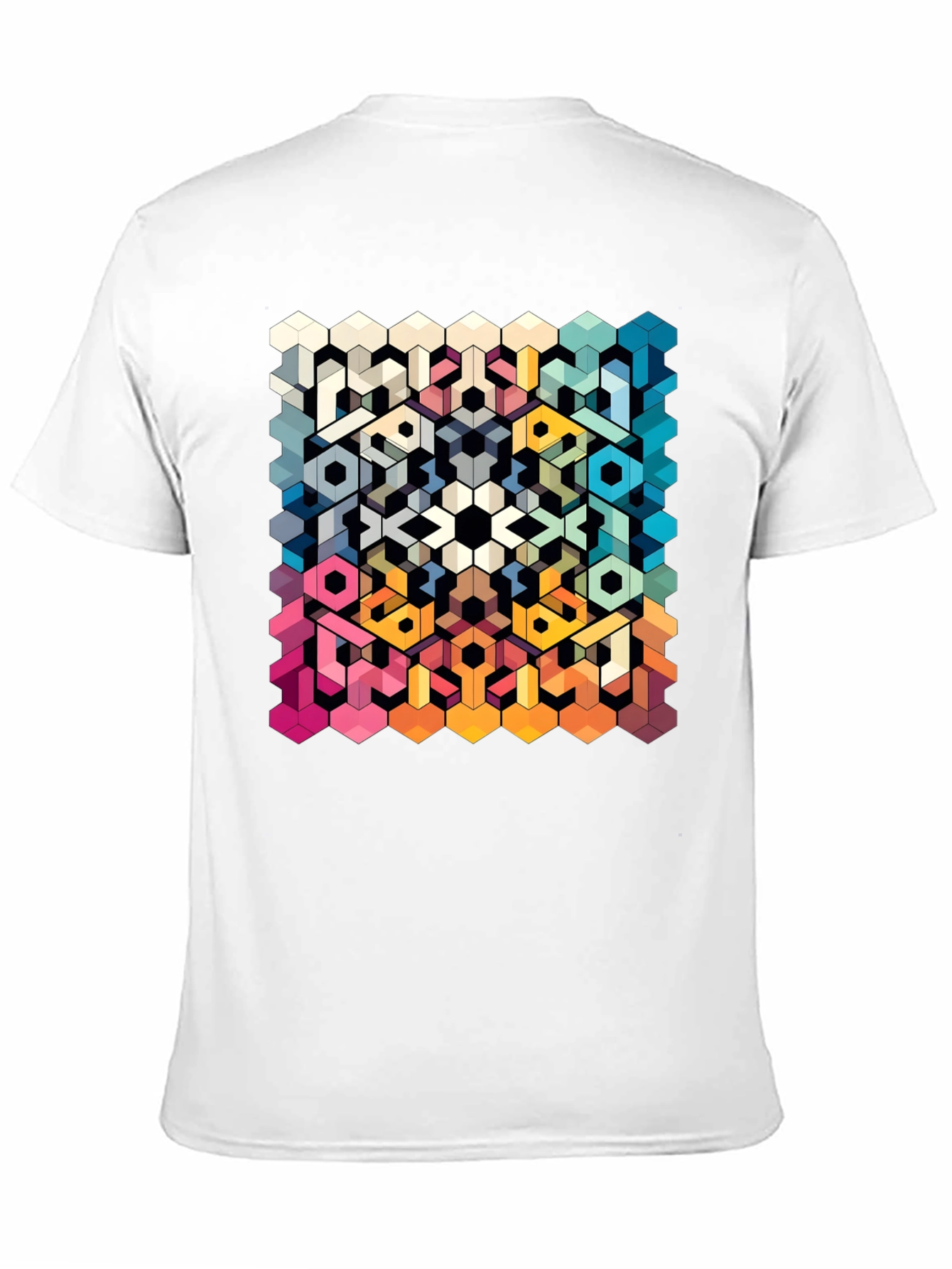 Geometric Hexagon Art Graphic Black T-Shirt