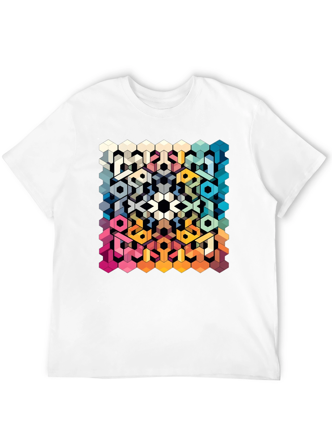 Geometric Hexagon Art Graphic Black T-Shirt