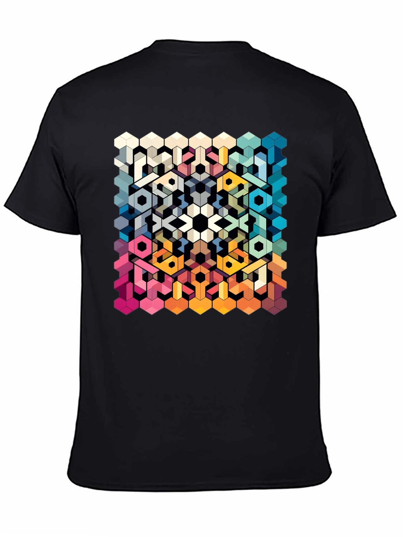 Geometric Hexagon Art Graphic Black T-Shirt