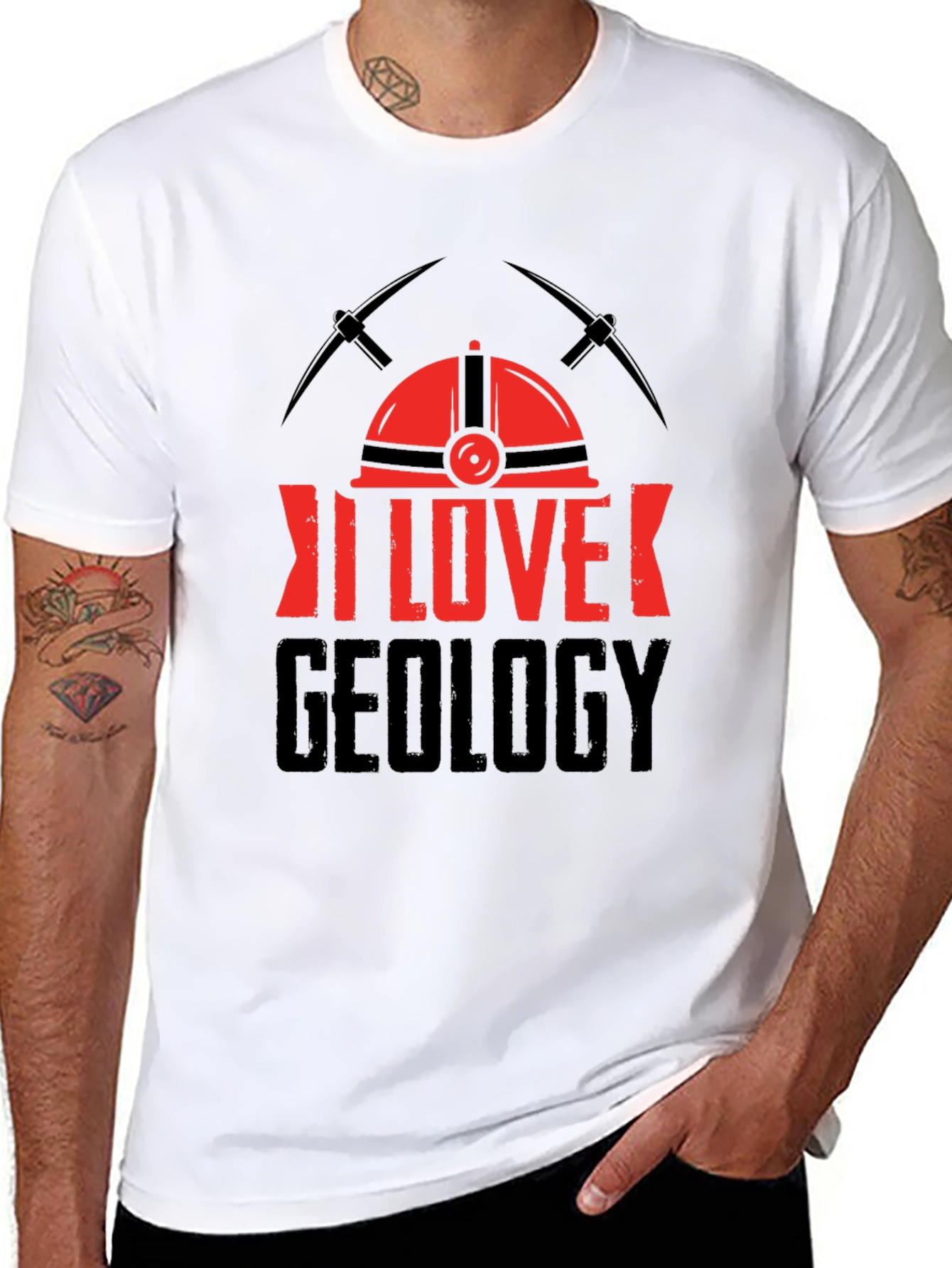 I Love Geology T-Shirt - Miners Helmet Design