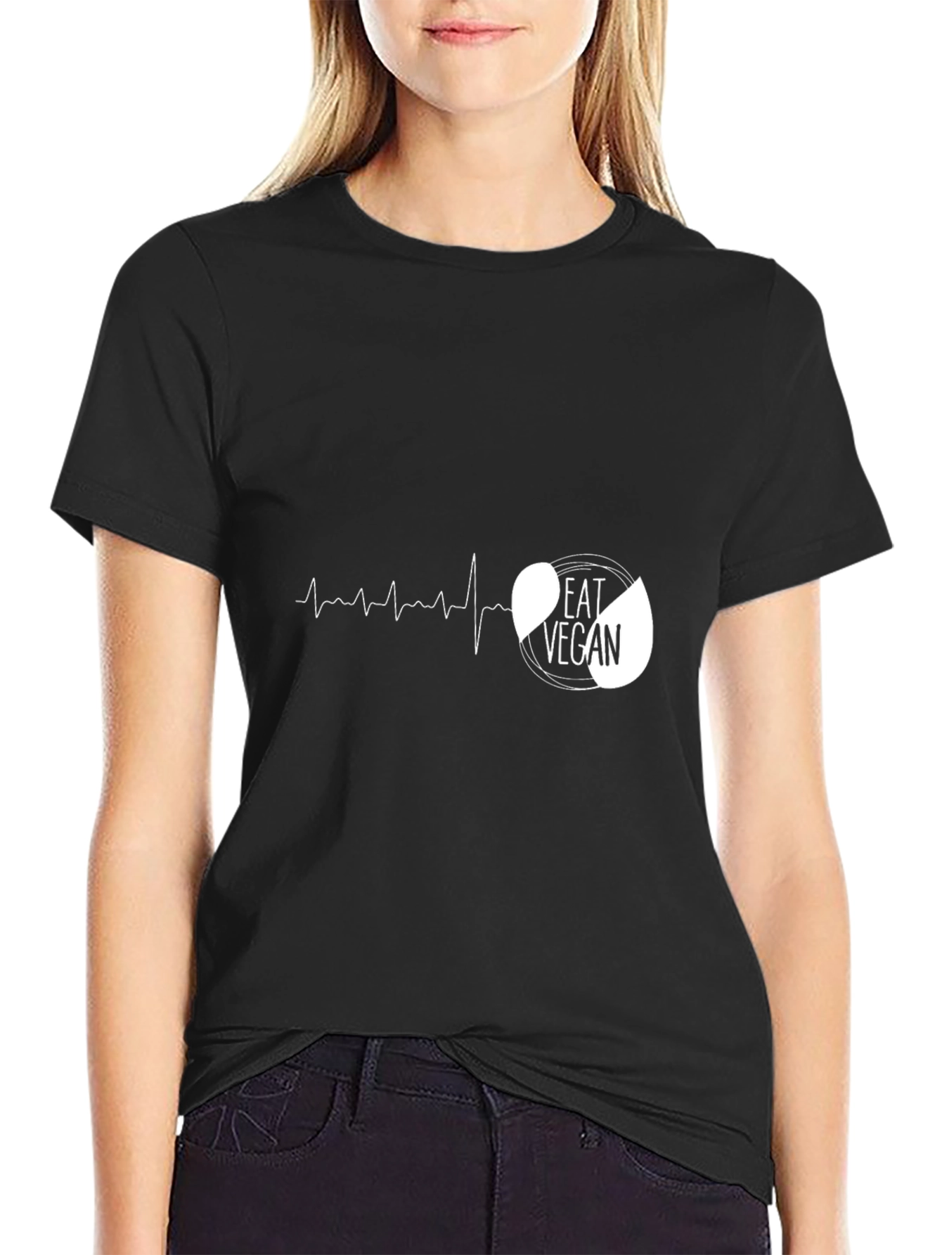 Eat Vegan Black Graphic Tee - Heartbeat Design