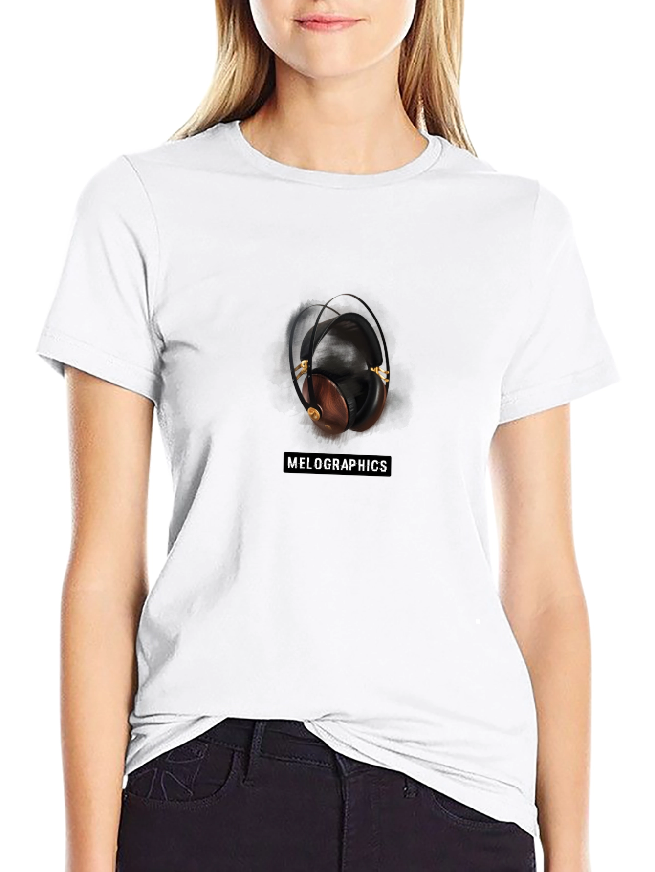 Melographics Headphones Graphic Black T-Shirt