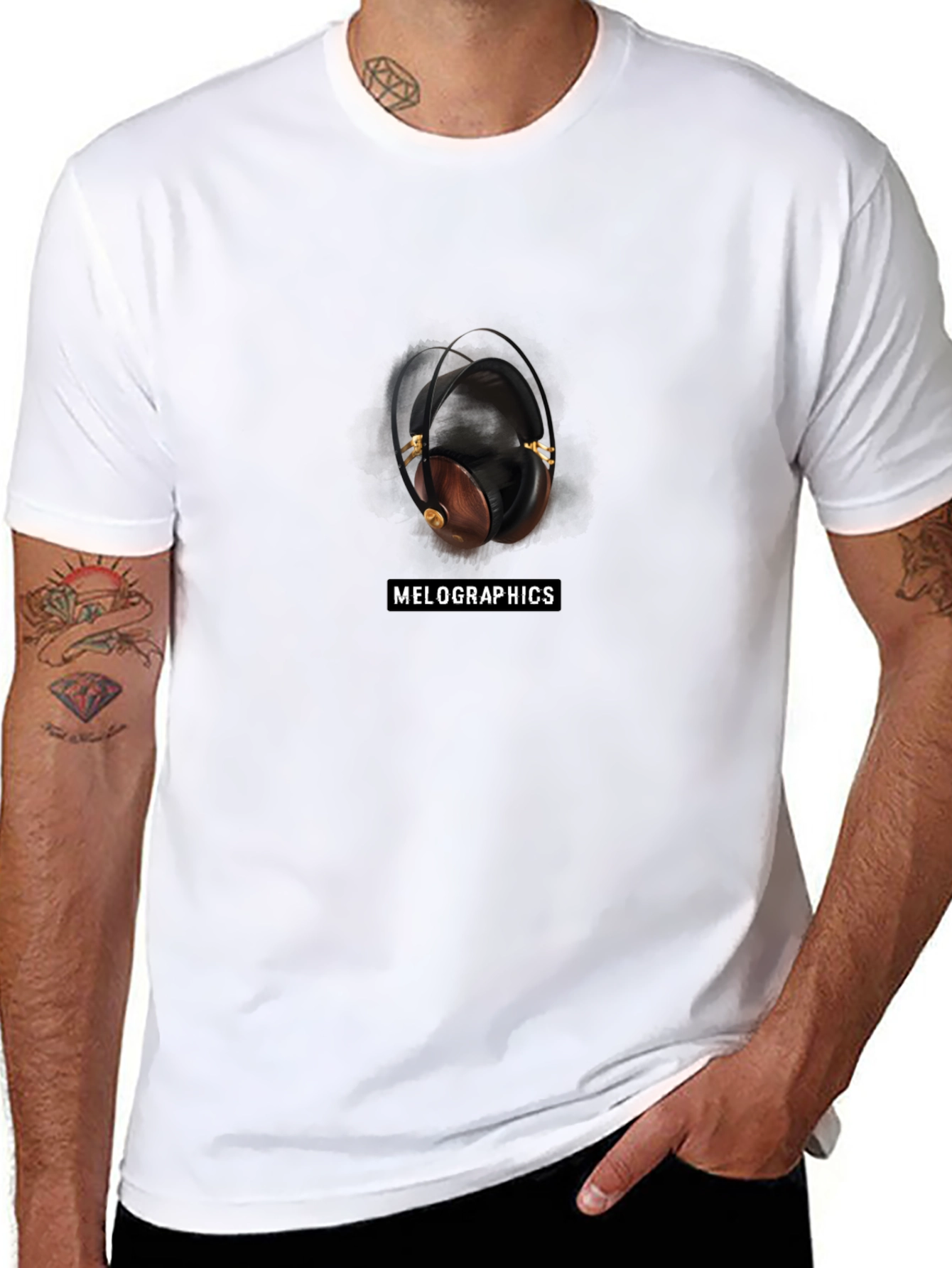 Melographics Headphones Graphic Black T-Shirt