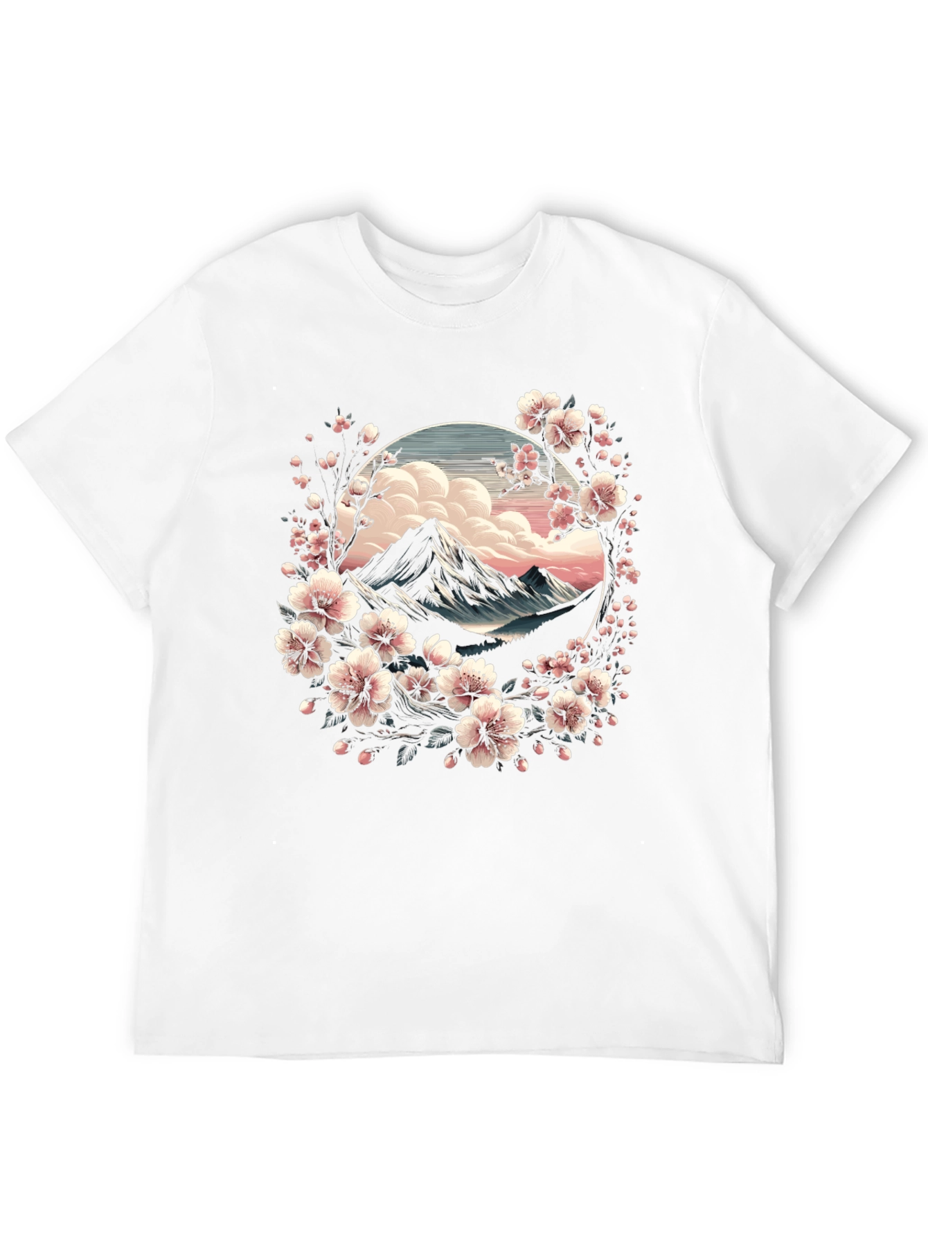 Sakura Mountain Graphic Tee - Artistic Nature Design