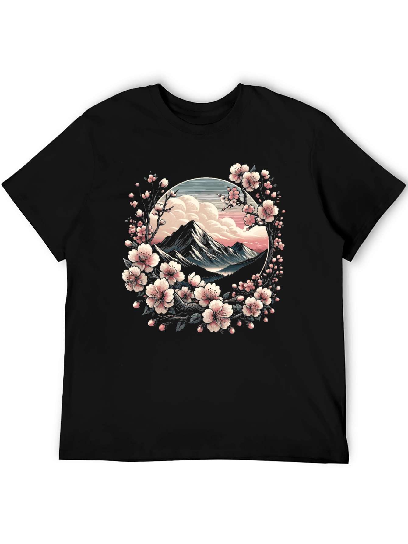 Sakura Mountain Graphic Tee - Artistic Nature Design