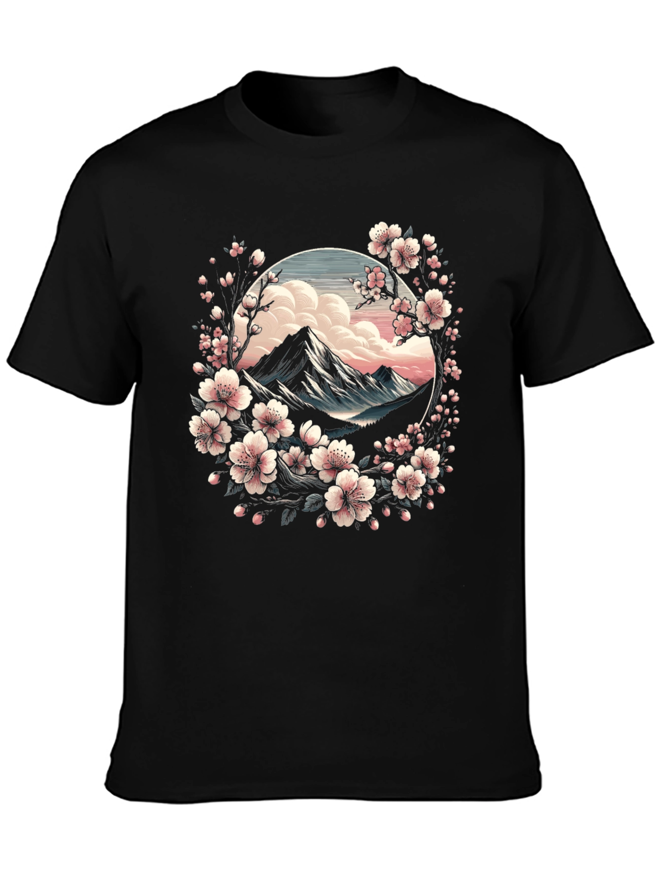 Sakura Mountain Graphic Tee - Artistic Nature Design