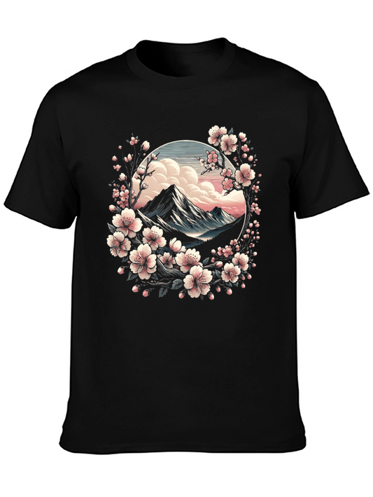 Sakura Mountain Graphic Tee - Artistic Nature Design