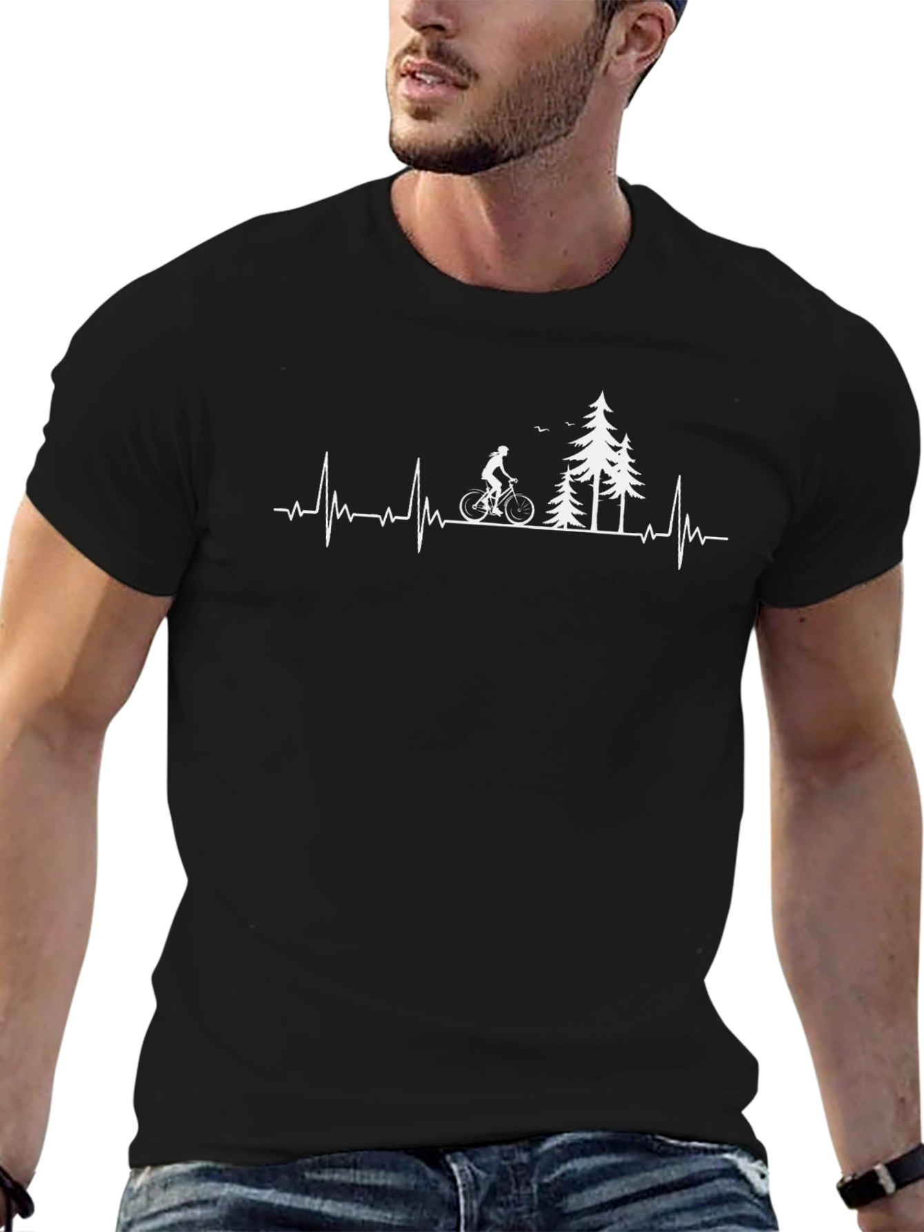 Cycling Heartbeat T-Shirt - Black Cotton Tee