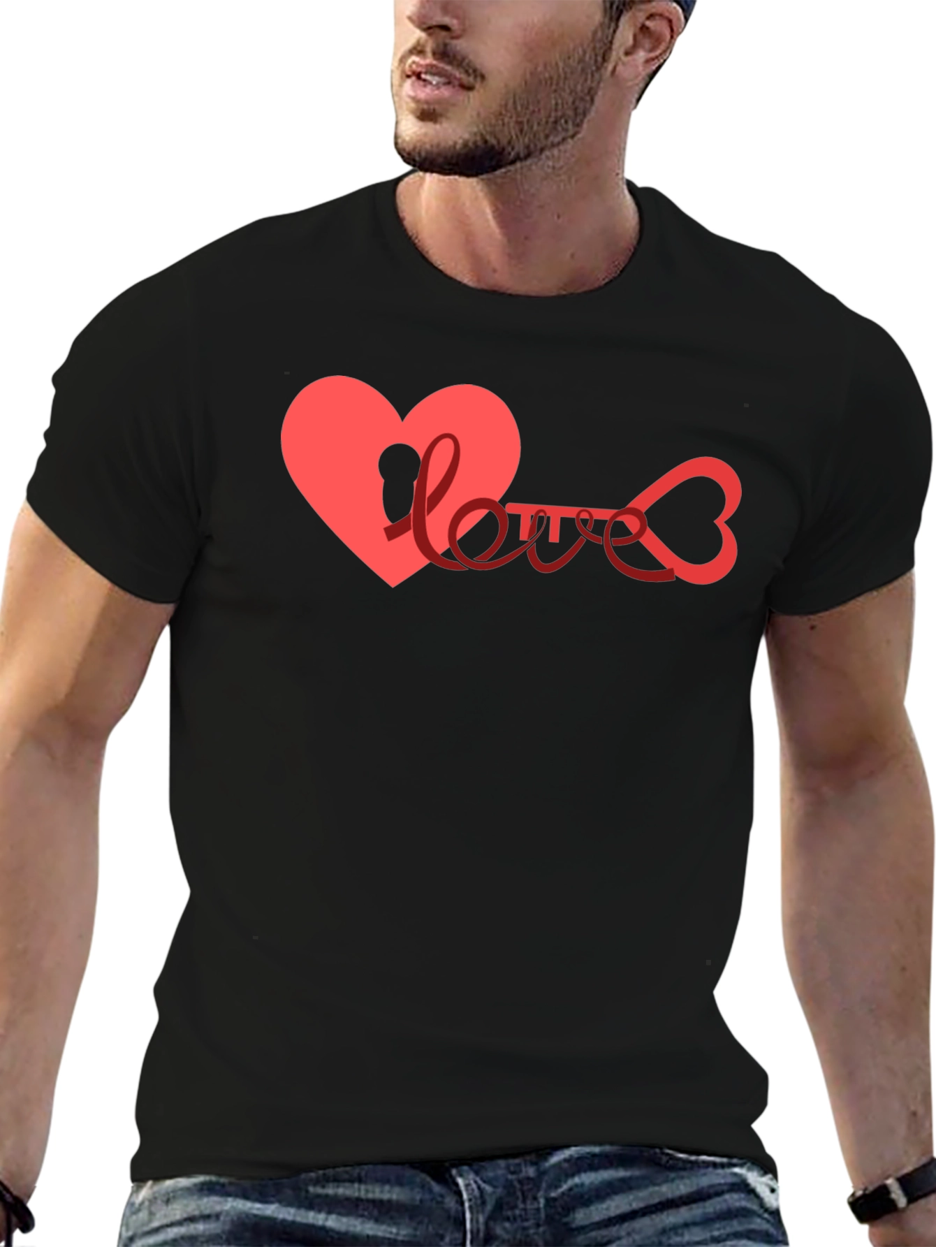 Heart Key Love Graphic Black T-Shirt