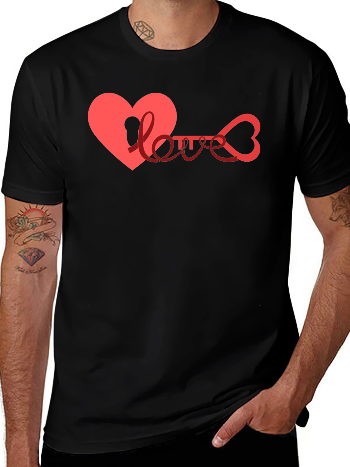 Heart Key Love Graphic Black T-Shirt