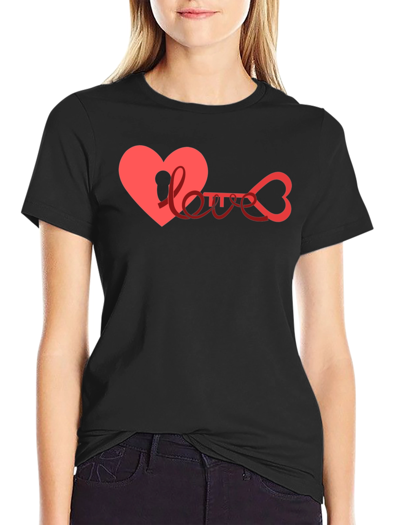 Heart Key Love Graphic Black T-Shirt