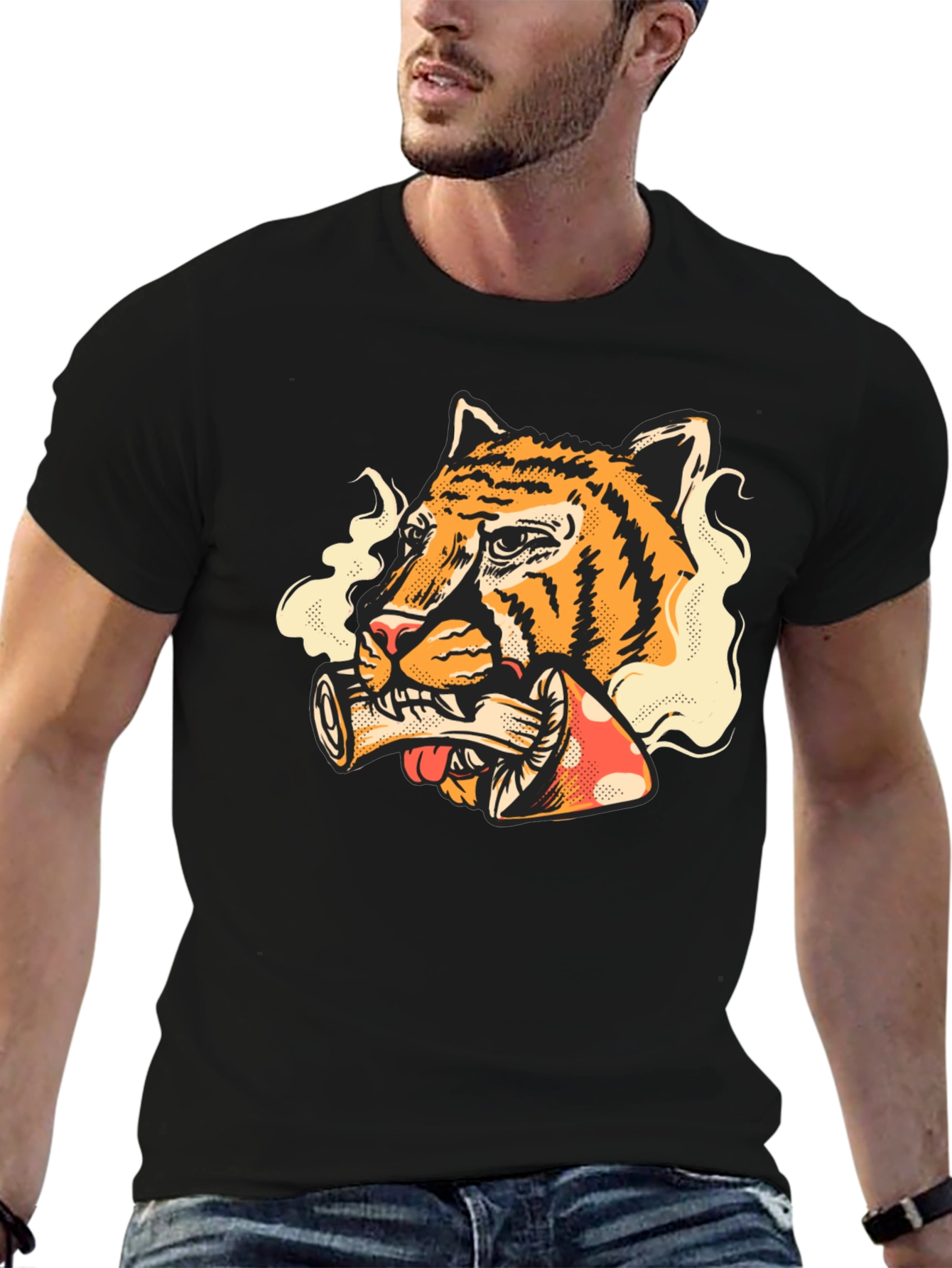 Tiger Smoking Mushroom T-Shirt - Unique Graphic Tee