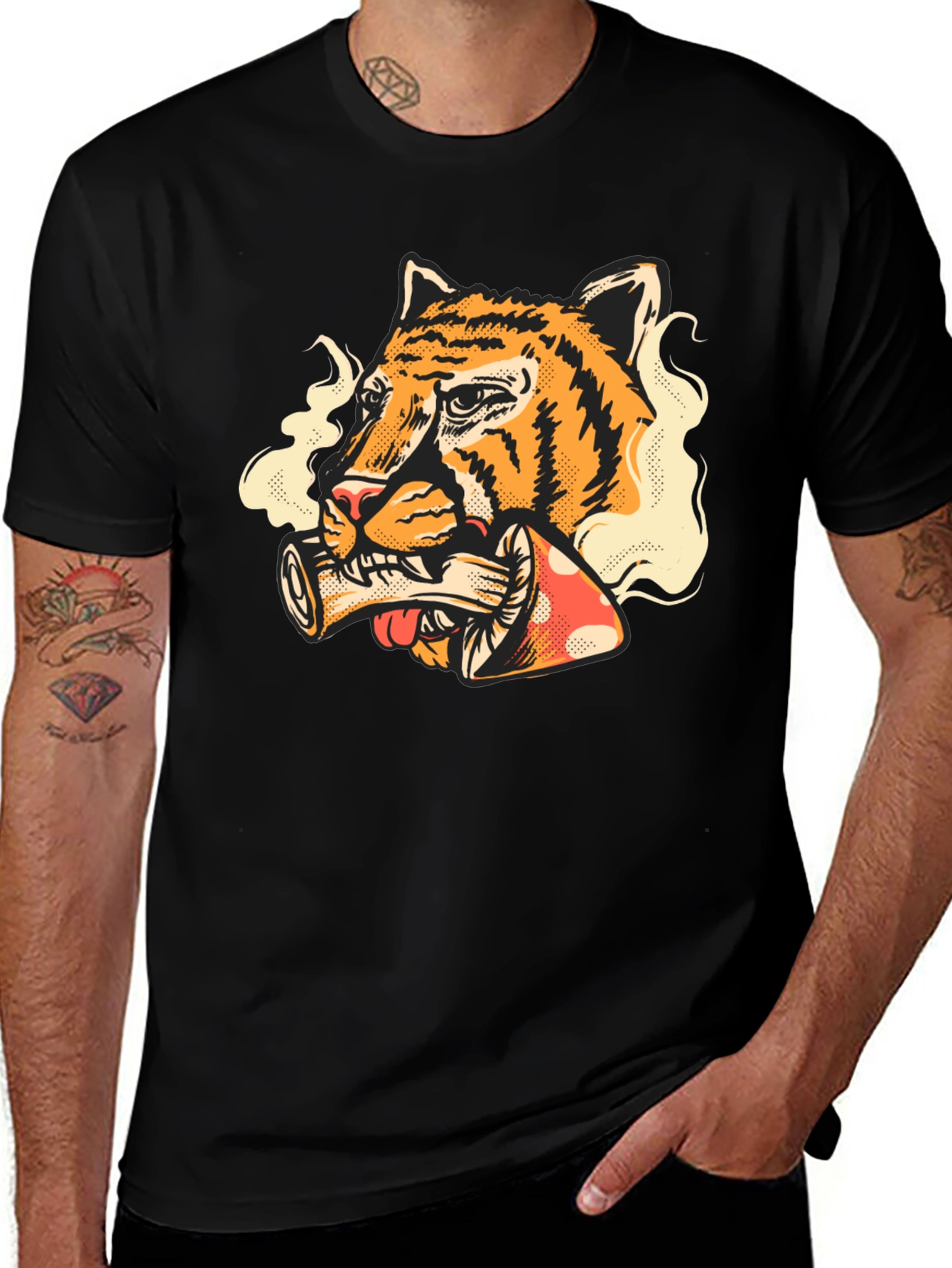 Tiger Smoking Mushroom T-Shirt - Unique Graphic Tee