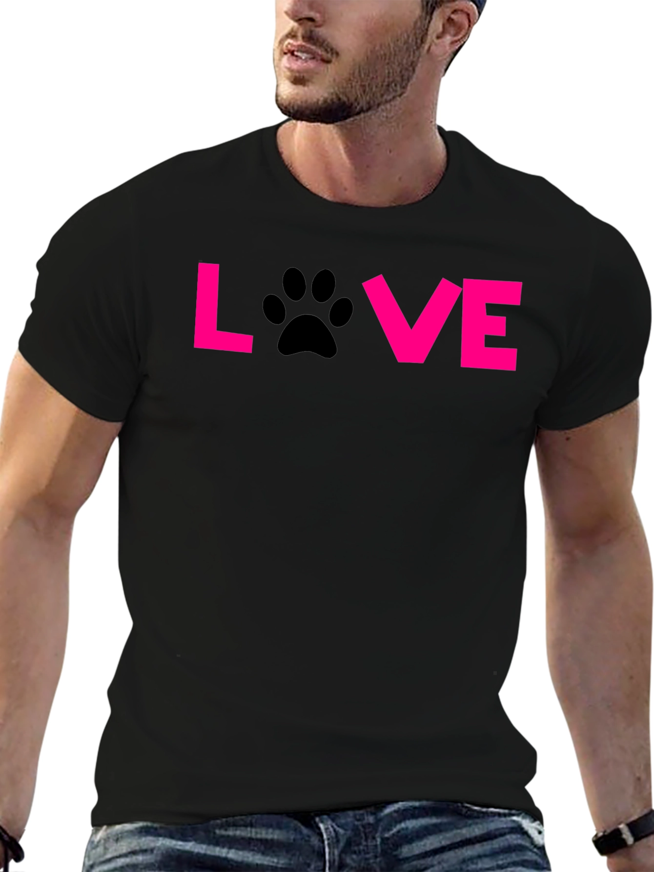 Love Paw Print T-Shirt - Black Casual Tee
