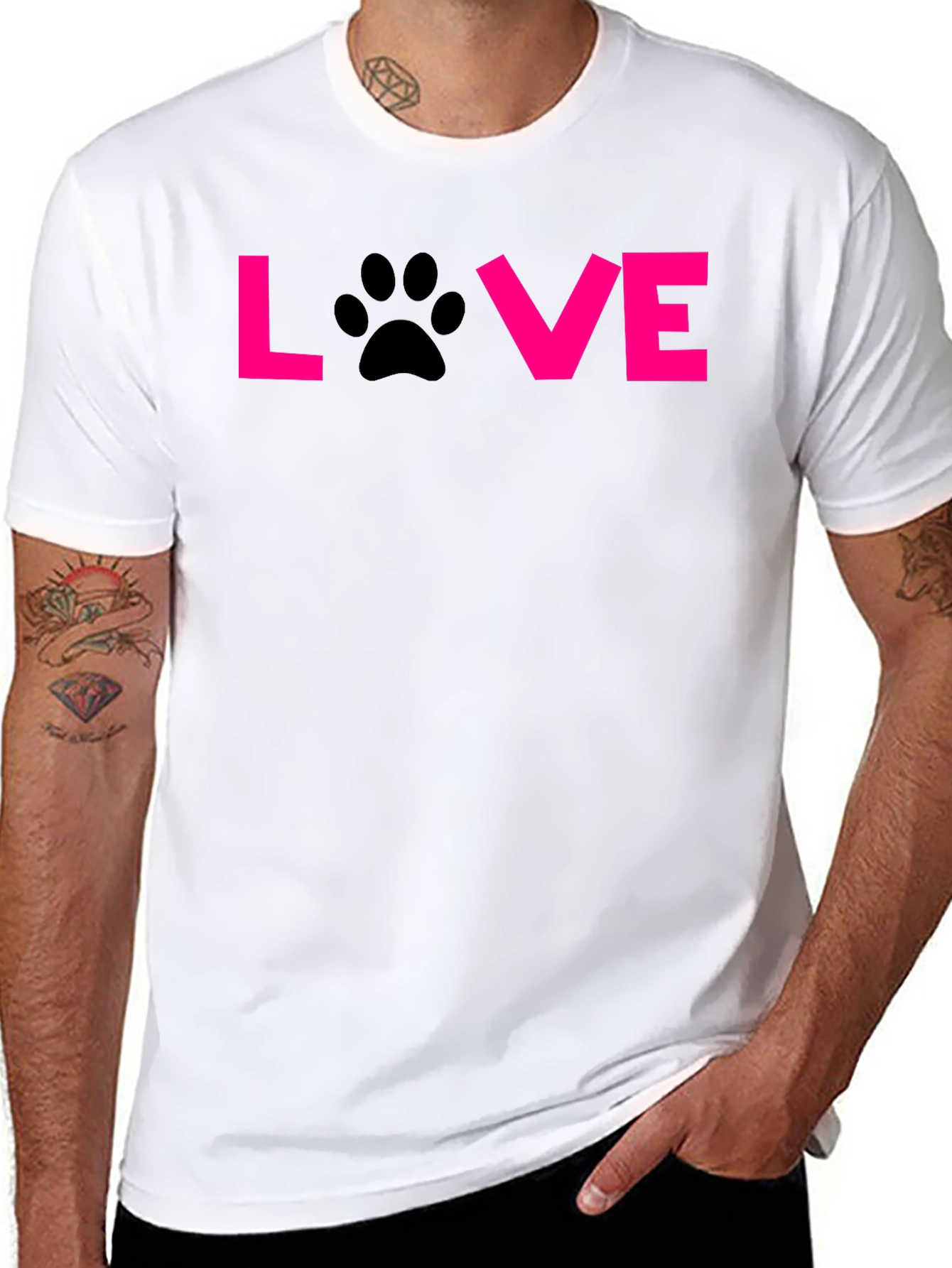Love Paw Print T-Shirt - Black Casual Tee