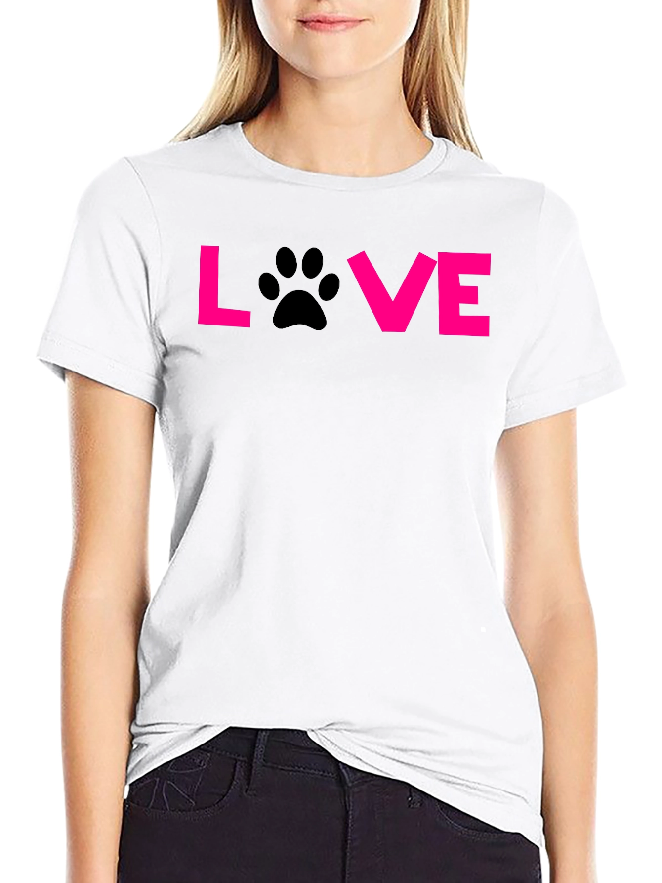 Love Paw Print T-Shirt - Black Casual Tee