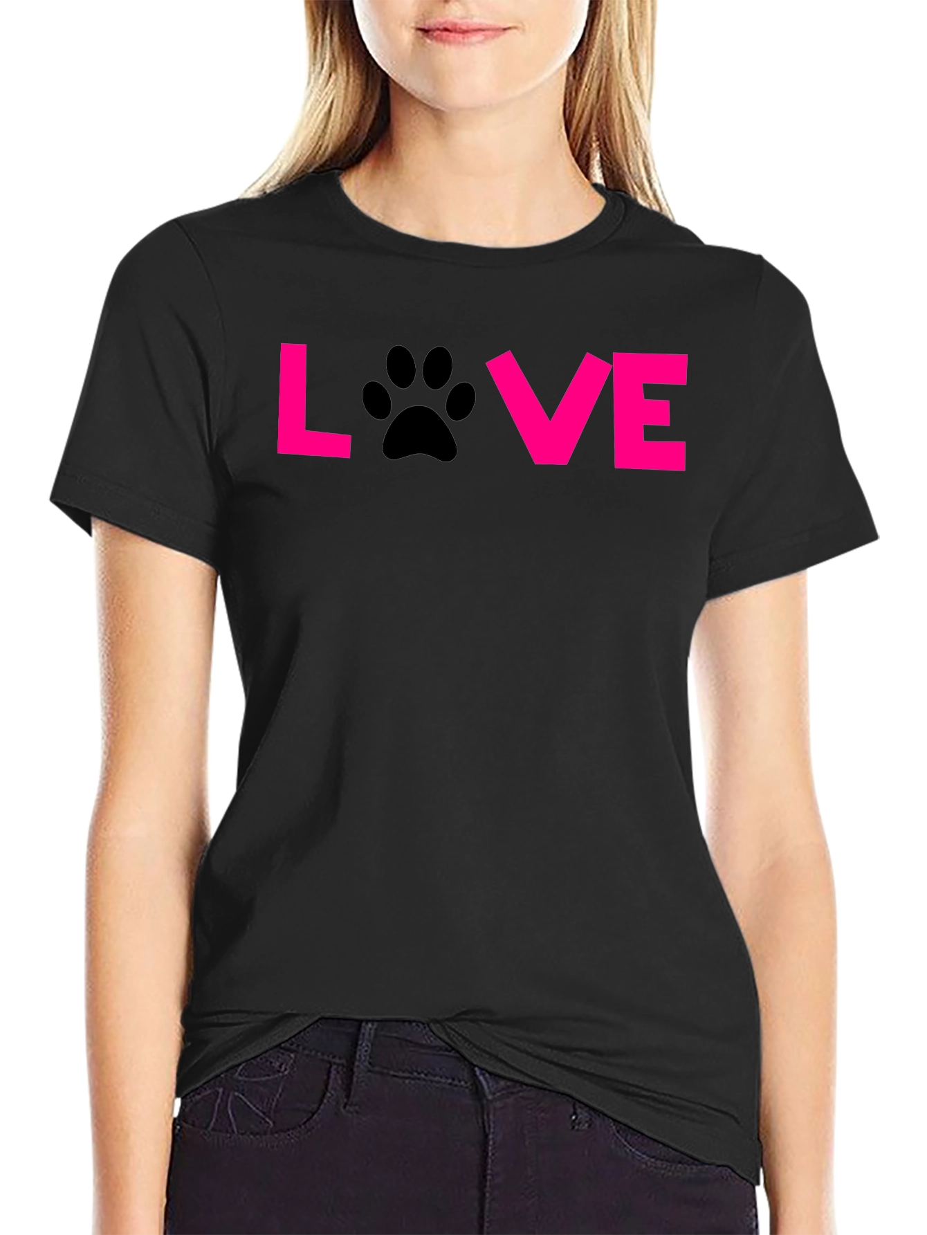 Love Paw Print T-Shirt - Black Casual Tee