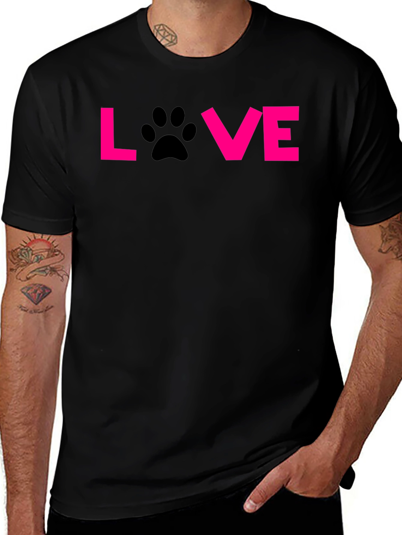 Love Paw Print T-Shirt - Black Casual Tee