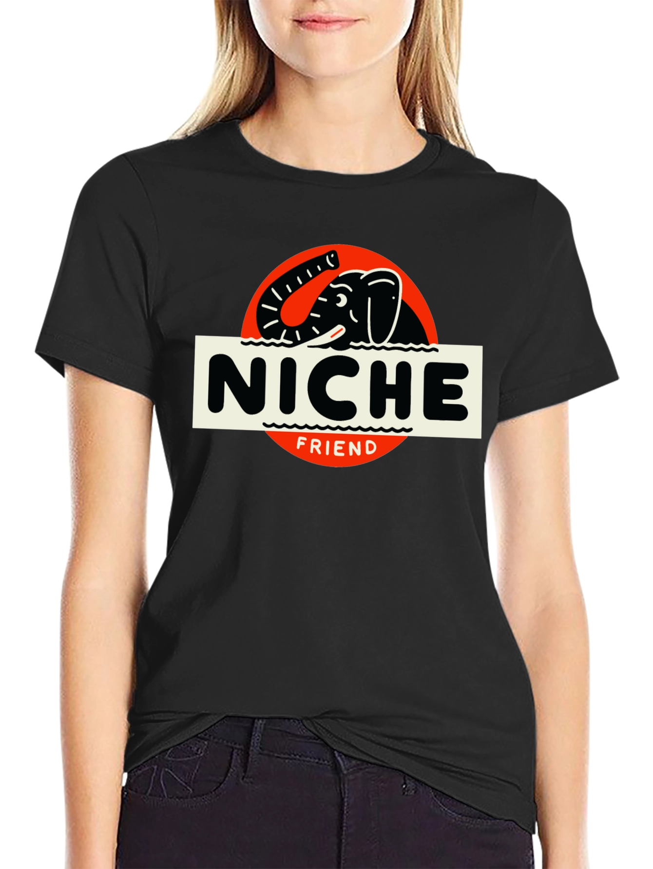 Niche Friend Elephant T-Shirt - Black