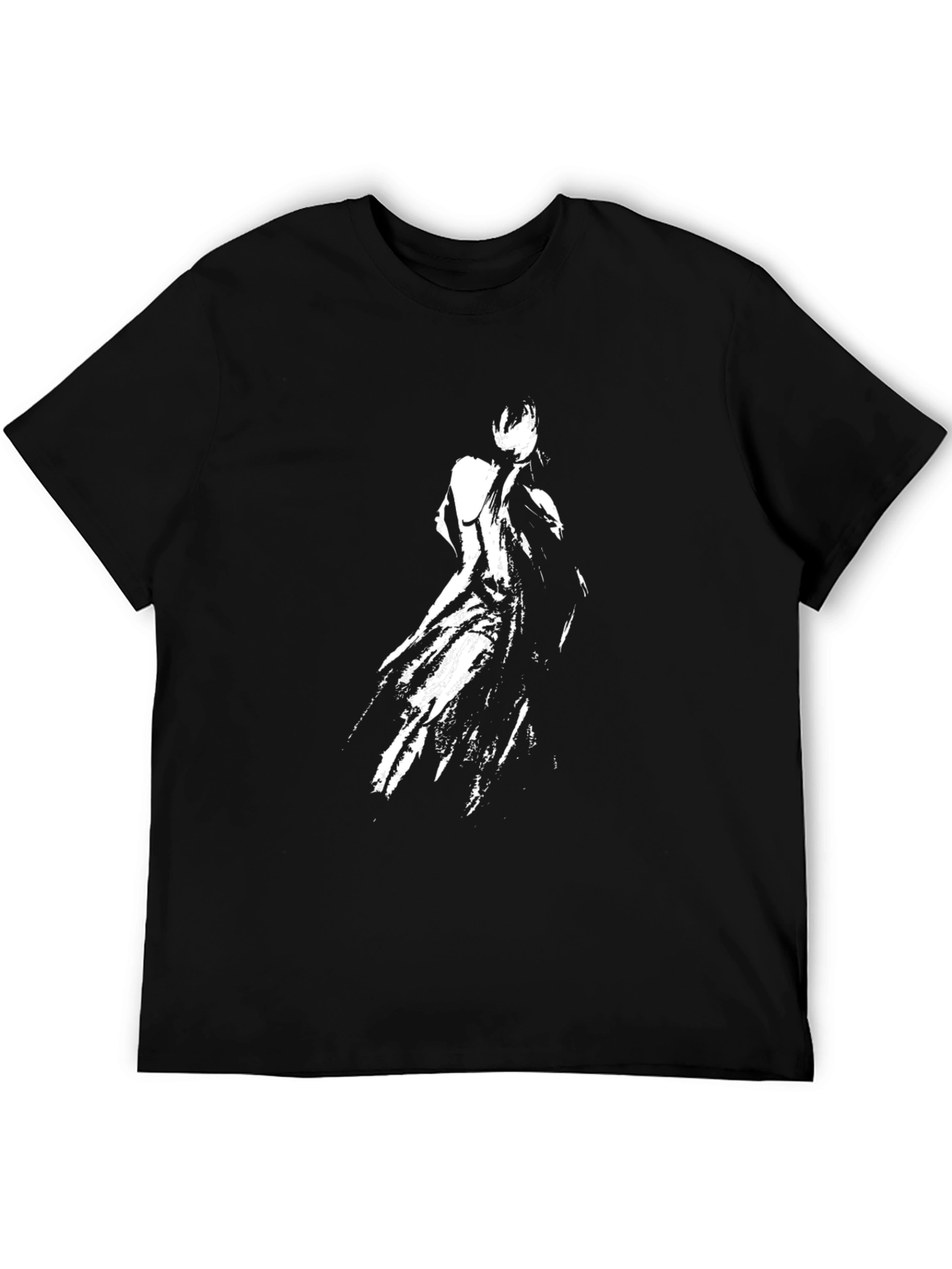 Mens Black T-Shirt with Abstract White Figure Print
