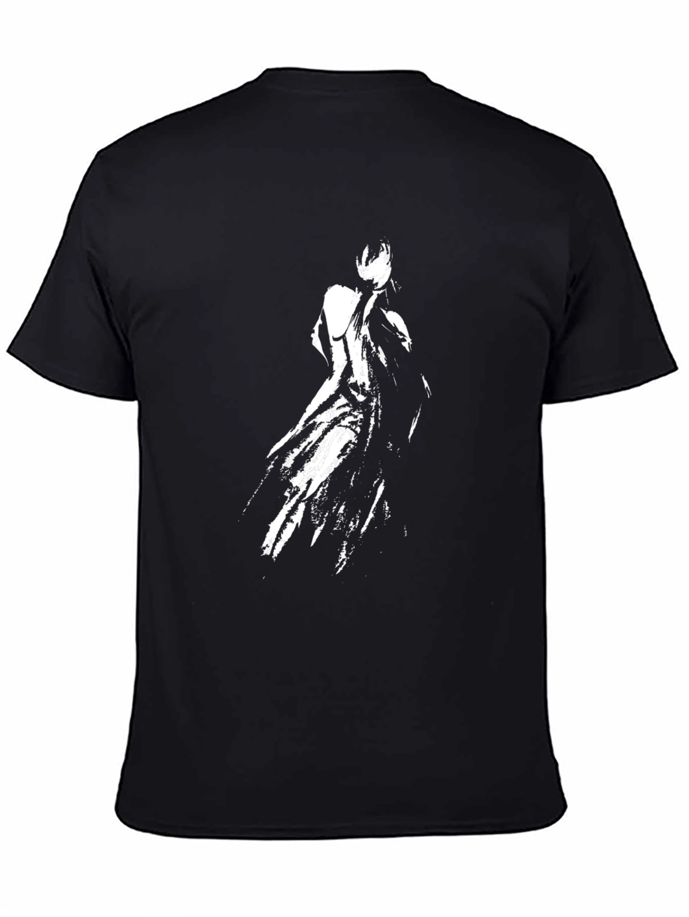 Mens Black T-Shirt with Abstract White Figure Print