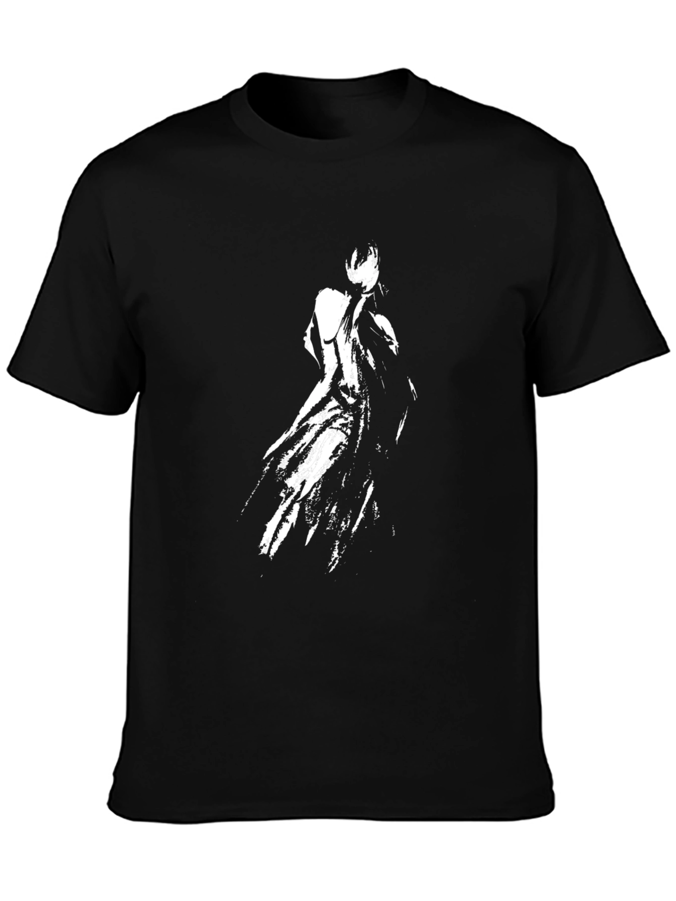 Mens Black T-Shirt with Abstract White Figure Print