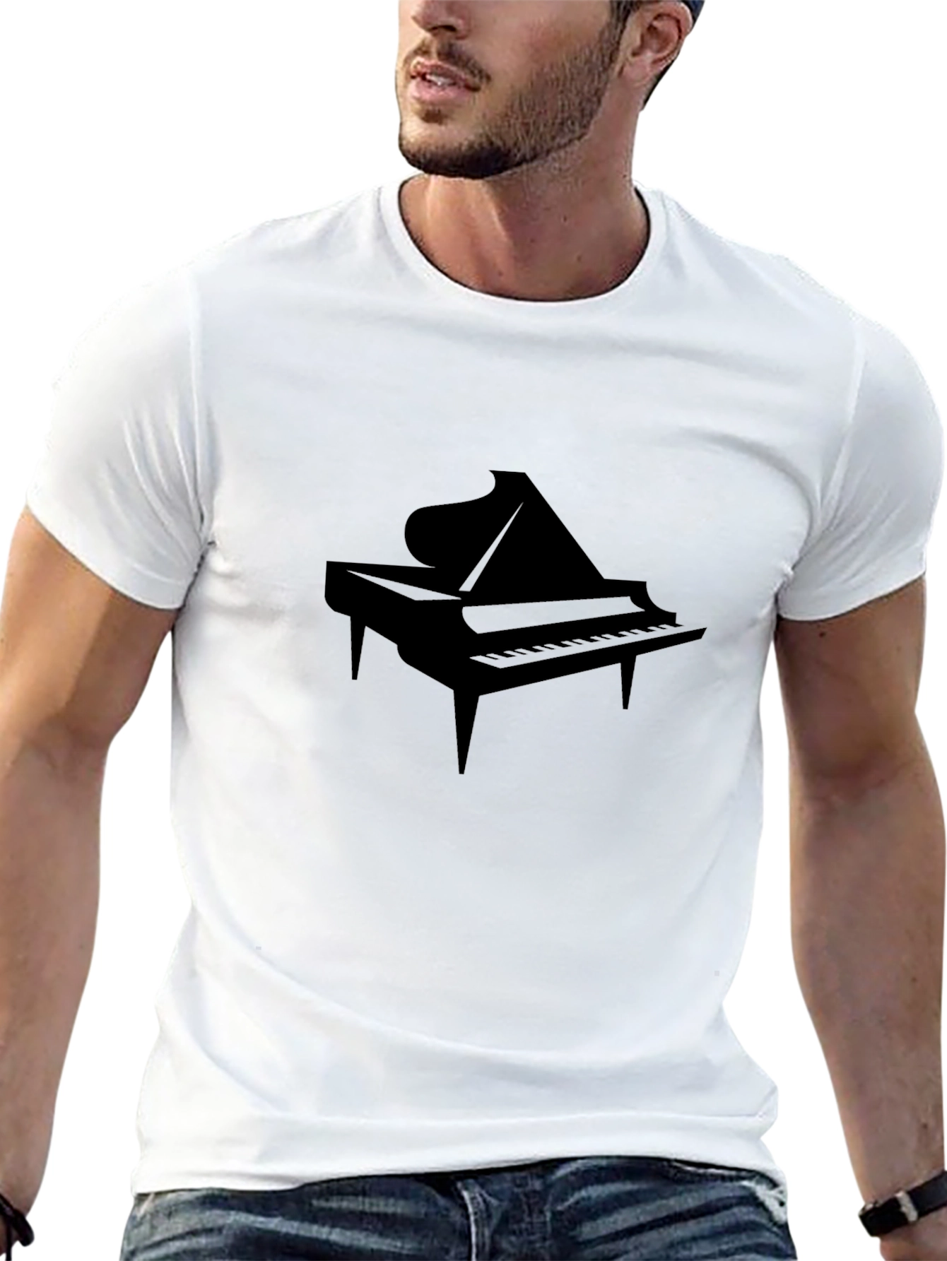 Piano Graphic Tee - Black Cotton Casual T-Shirt