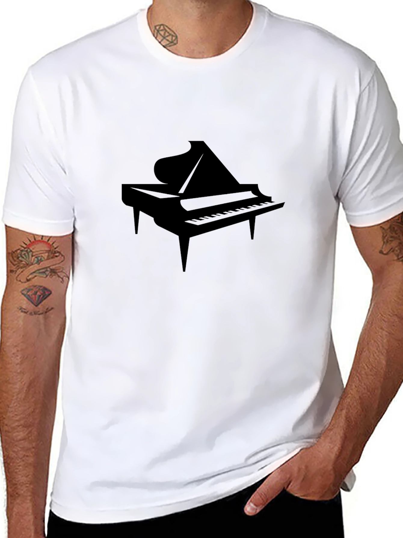 Piano Graphic Tee - Black Cotton Casual T-Shirt