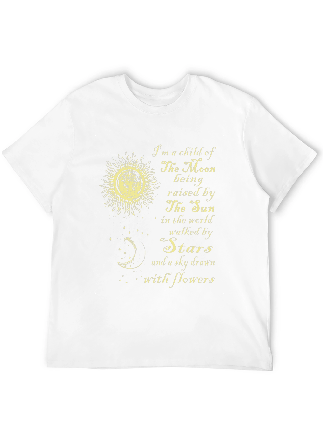 Celestial T-Shirt: Moon Sun Stars Flowers Design