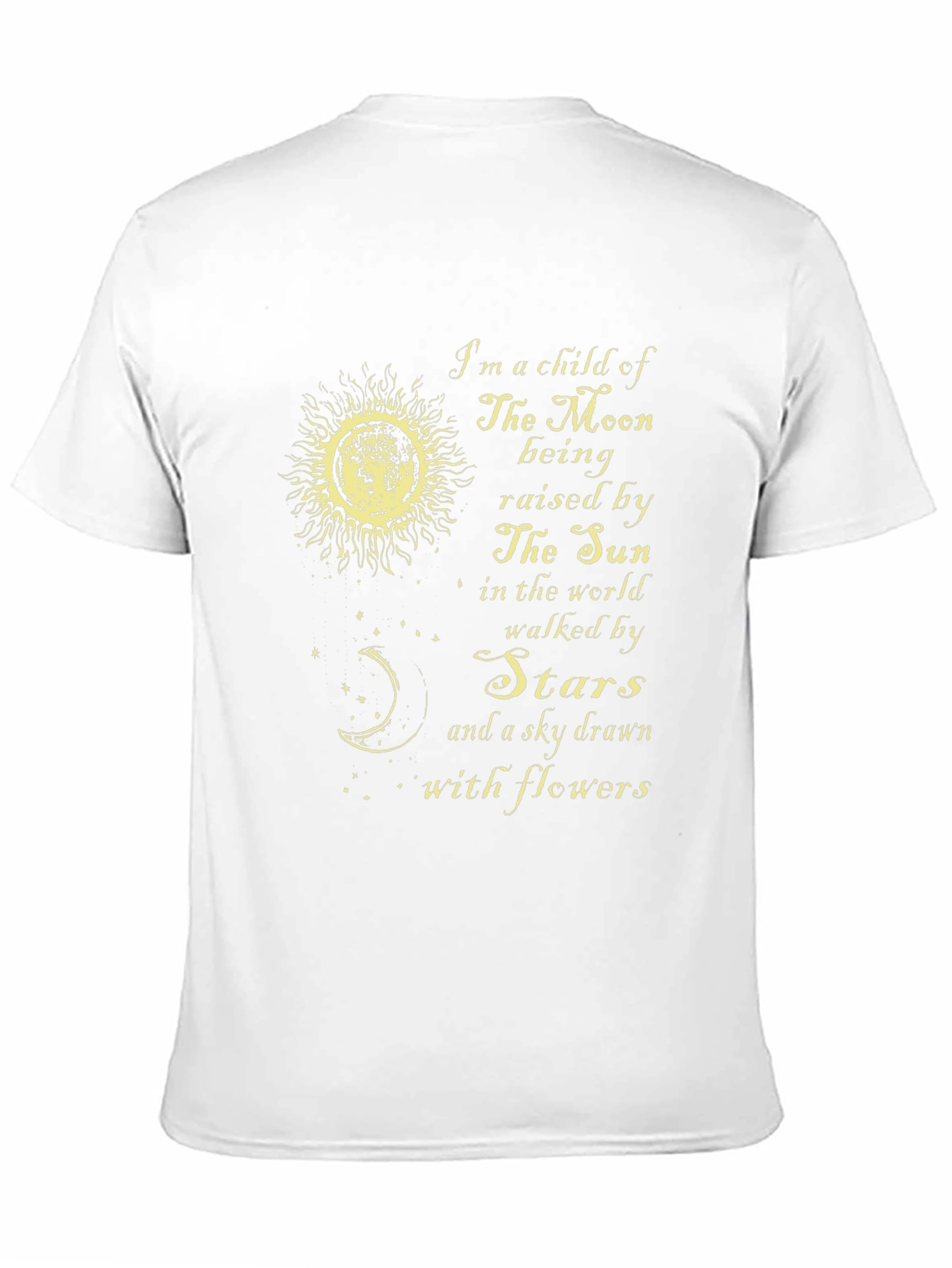 Celestial T-Shirt: Moon Sun Stars Flowers Design