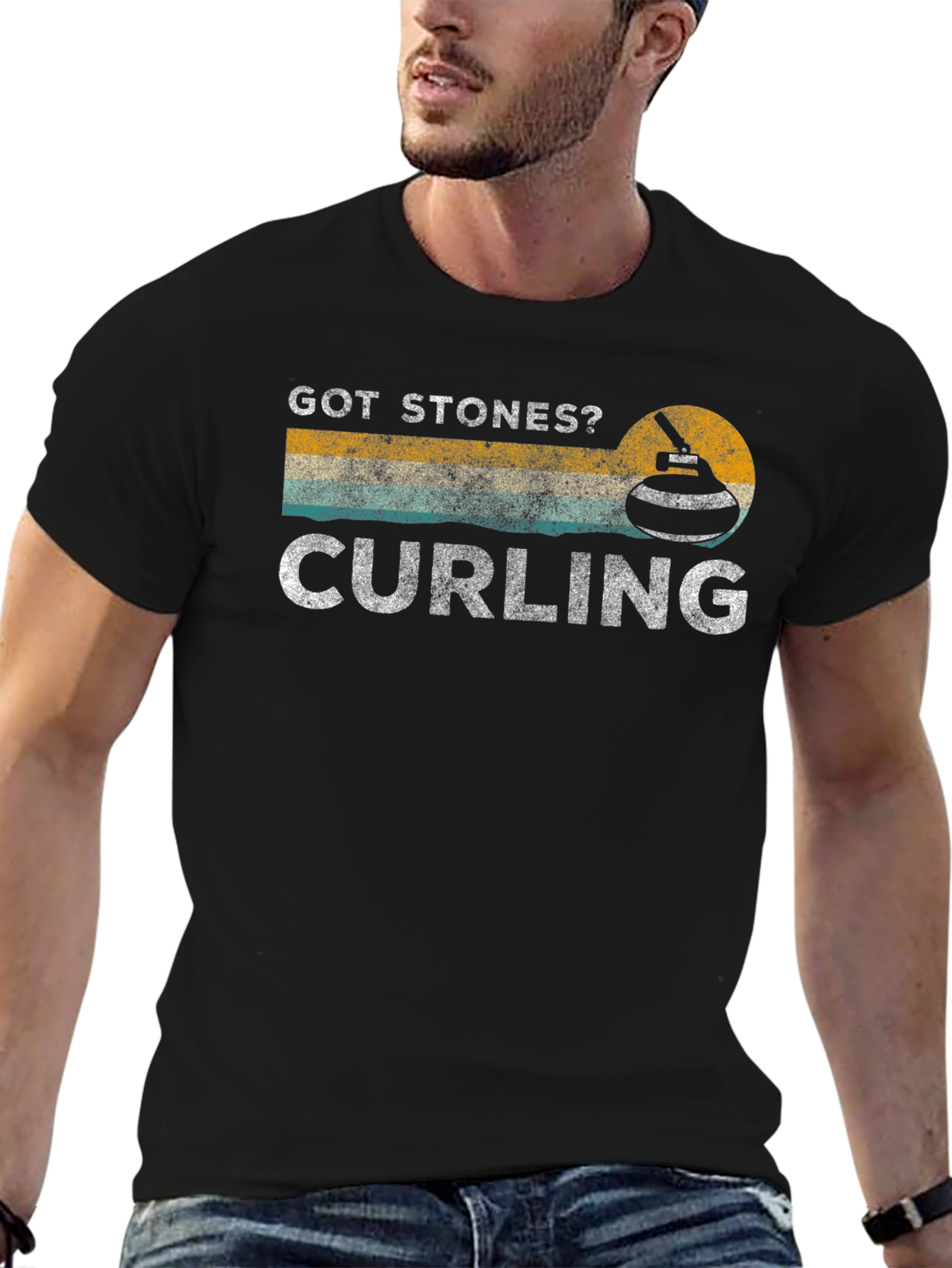Got Stones? Curling Graphic Tee - Black Cotton T-Shirt