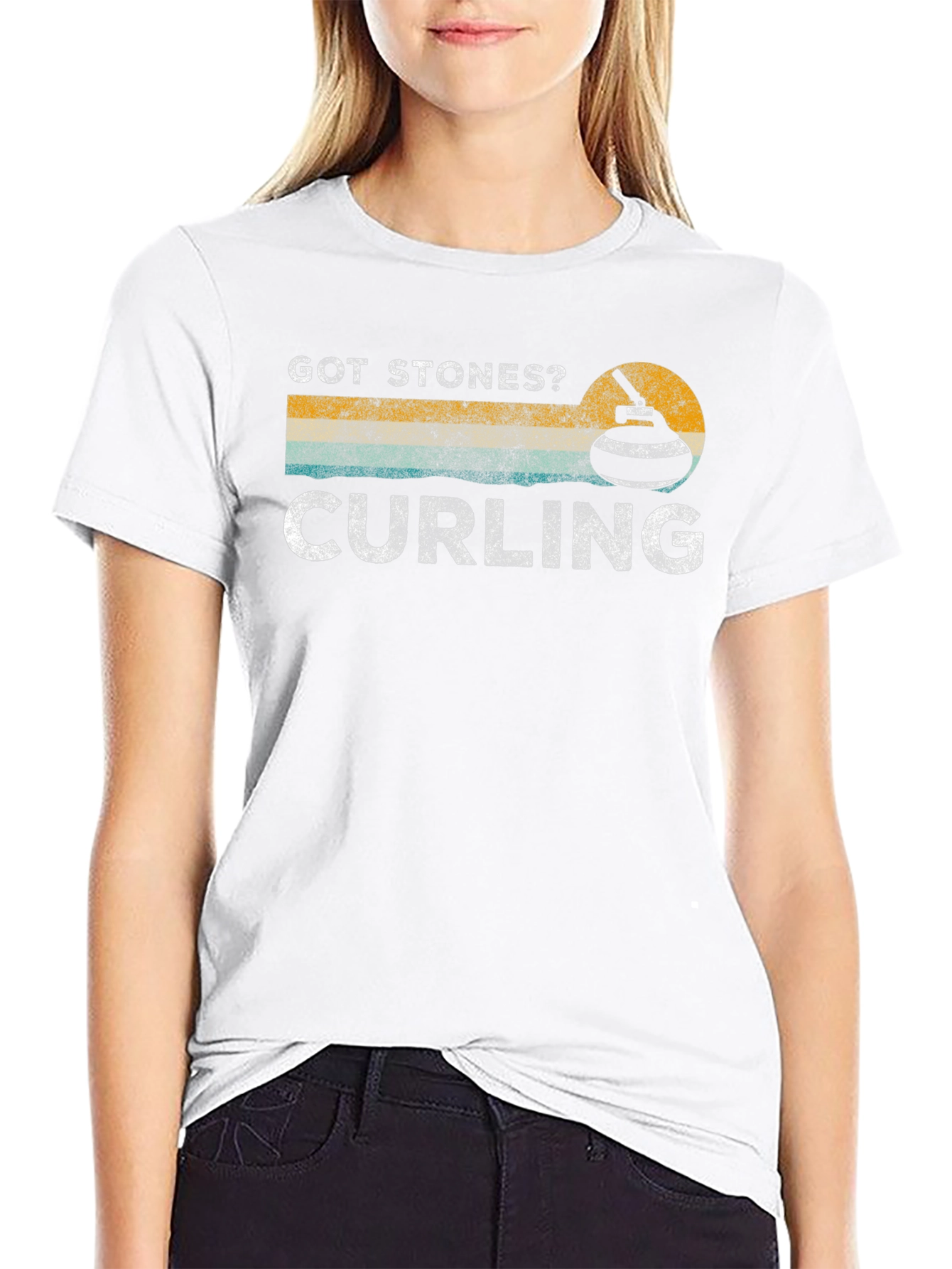 Got Stones? Curling Graphic Tee - Black Cotton T-Shirt