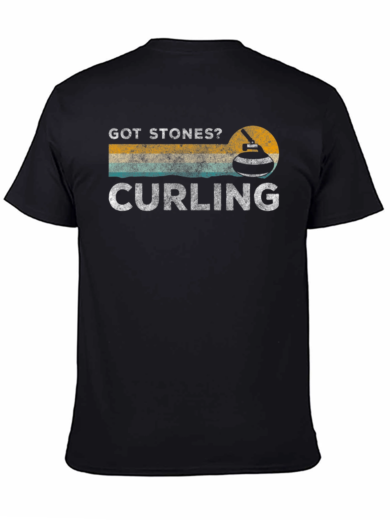 Got Stones? Curling Graphic Tee - Black Cotton T-Shirt