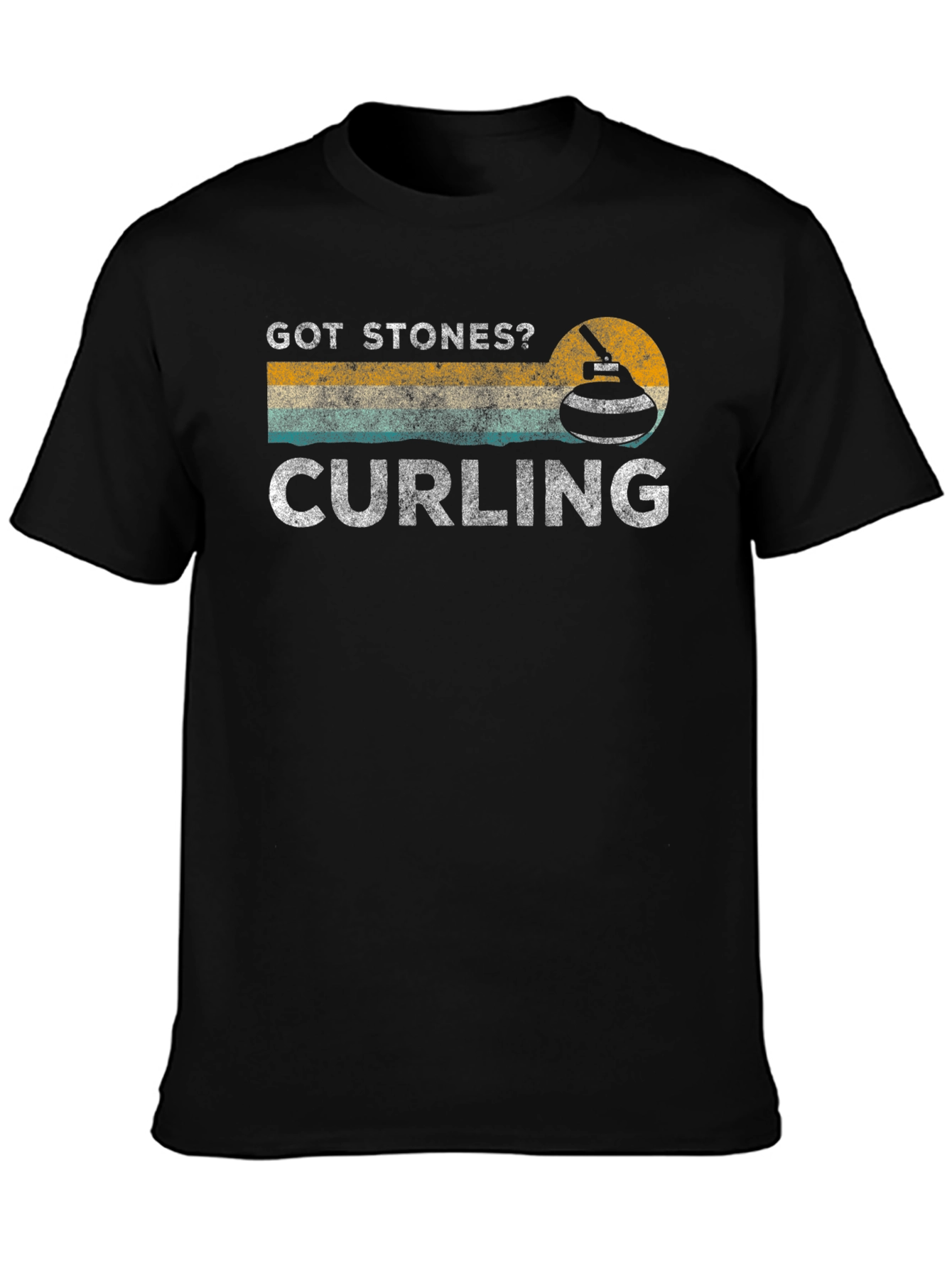Got Stones? Curling Graphic Tee - Black Cotton T-Shirt