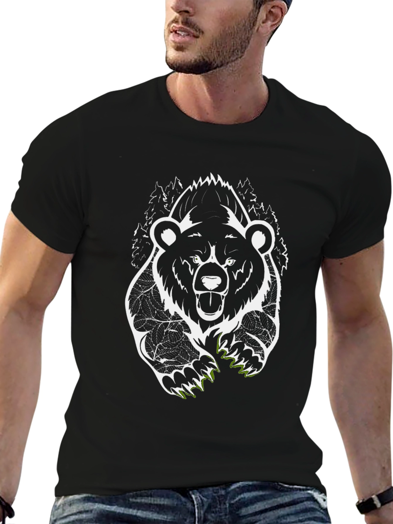 Bear Graphic Tee - Mens Black Cotton T-Shirt