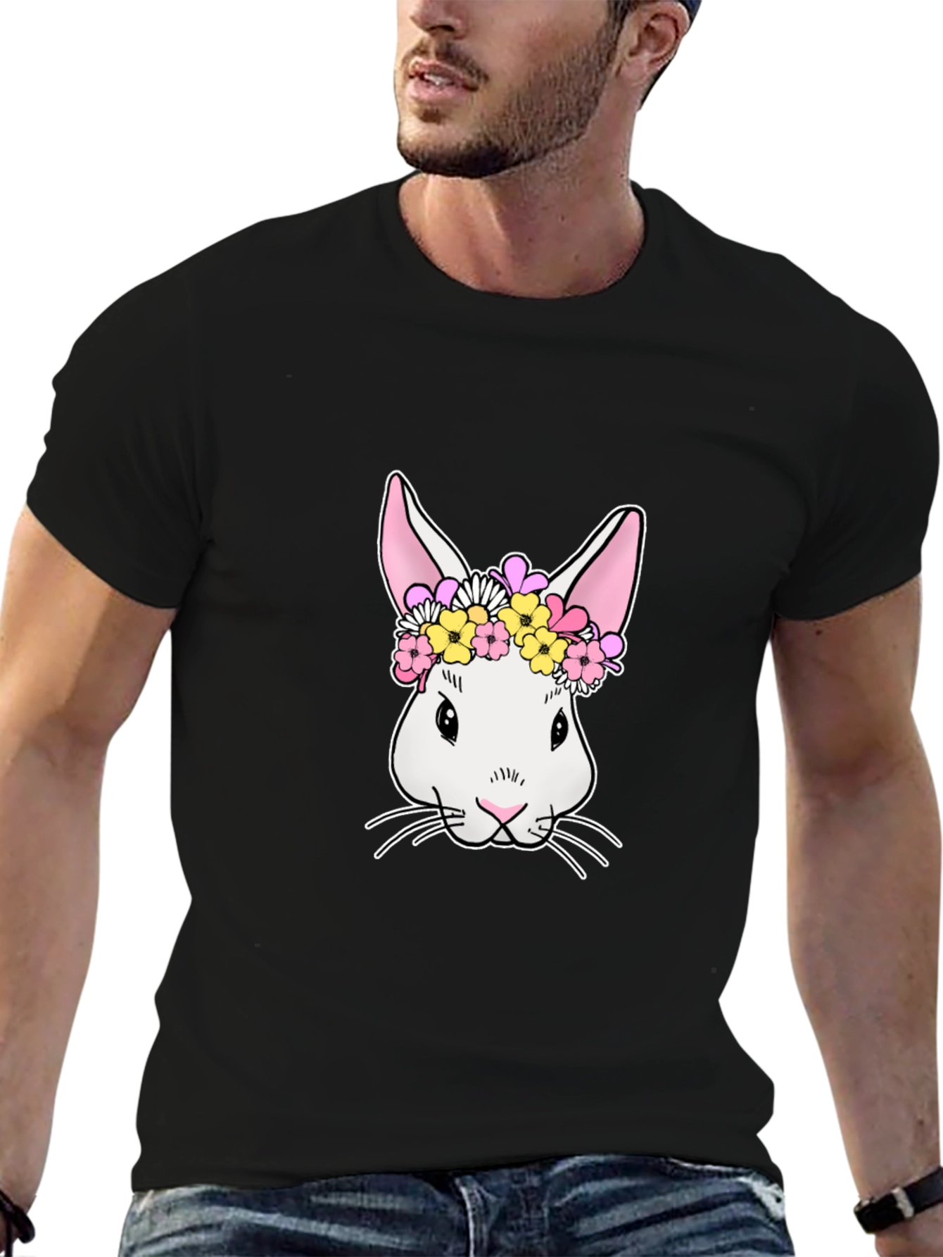 Bunny Flower Crown Graphic Tee - Black T-Shirt