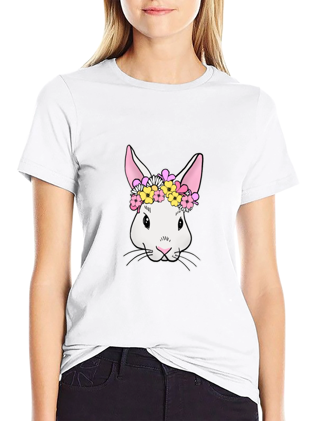 Bunny Flower Crown Graphic Tee - Black T-Shirt