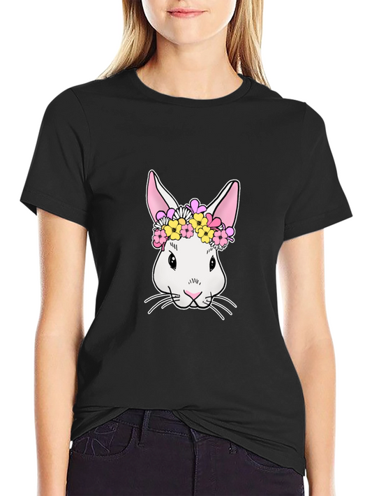 Bunny Flower Crown Graphic Tee - Black T-Shirt