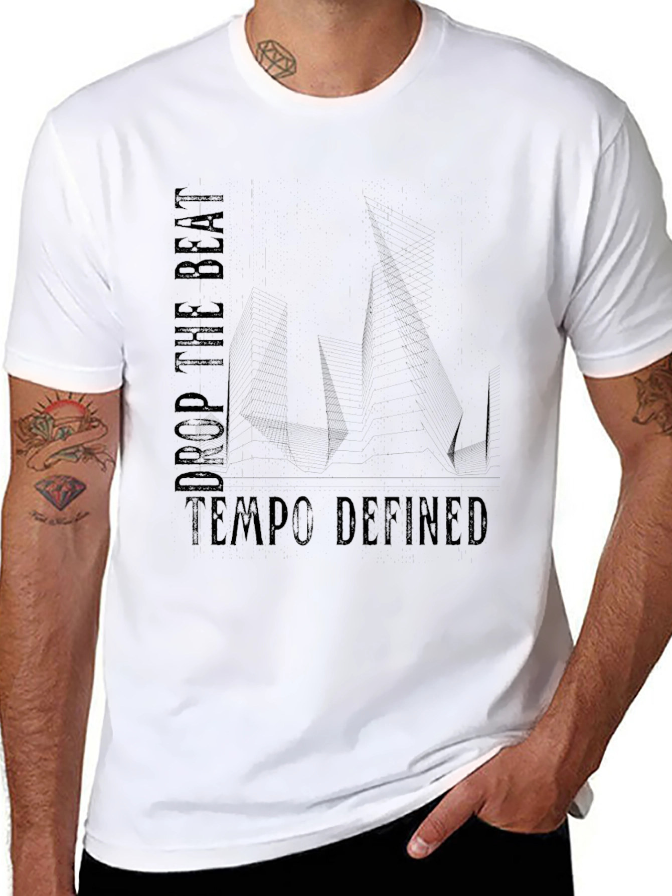 Drop the Beat Tempo Defined Black Graphic T-Shirt