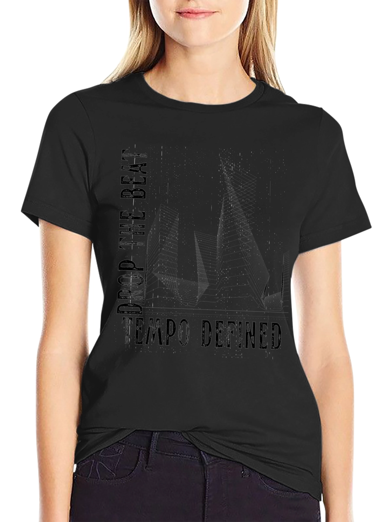 Drop the Beat Tempo Defined Black Graphic T-Shirt