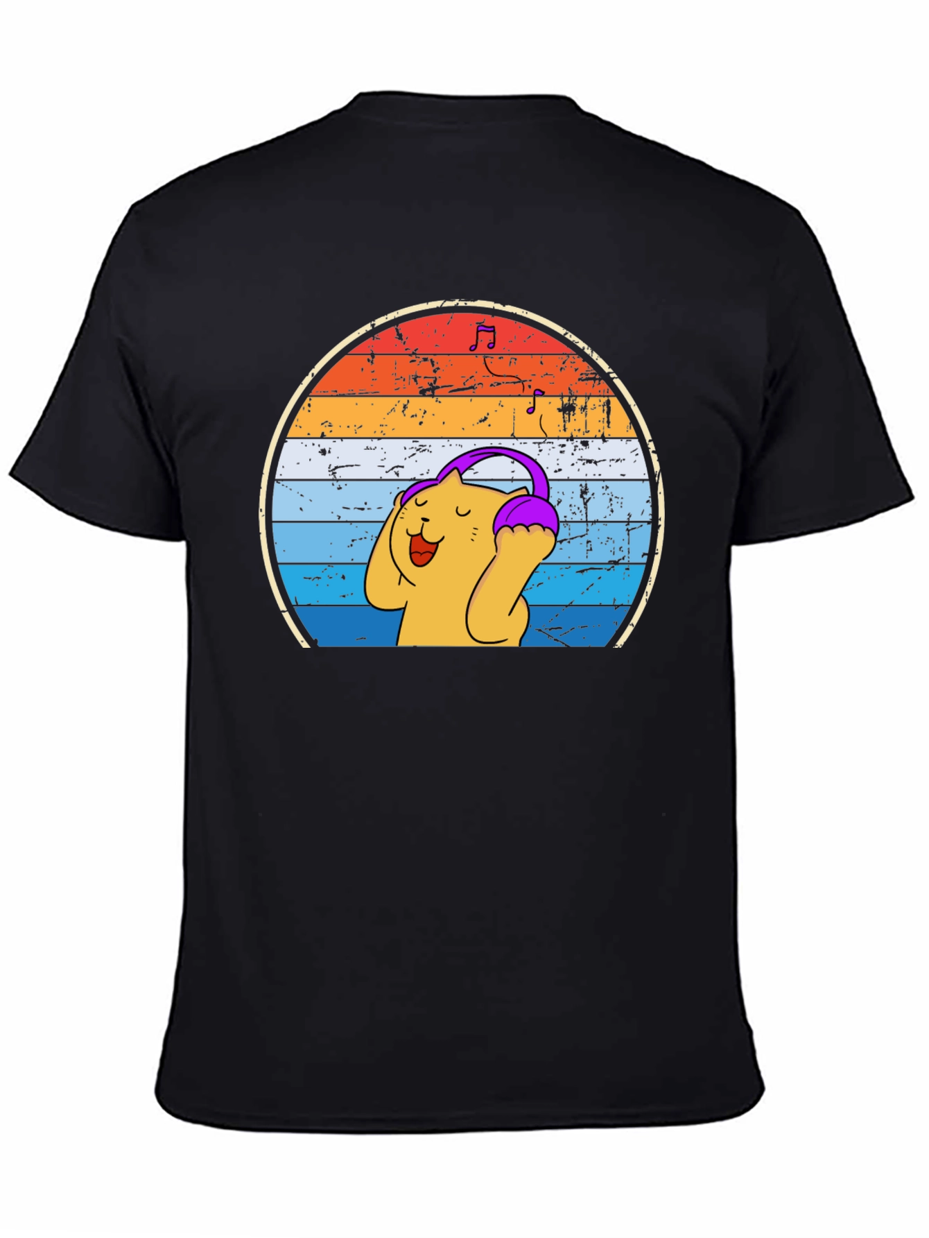 Retro Cat Headphones T-Shirt - Music Lover Tee