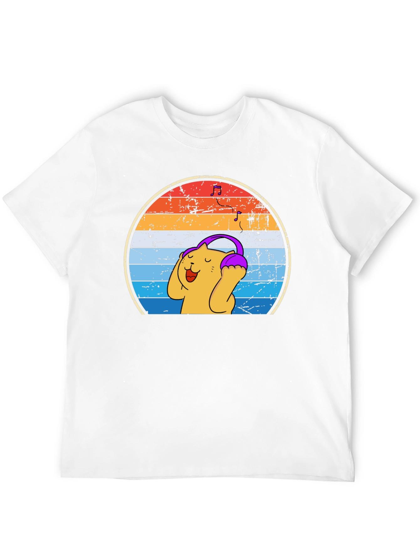 Retro Cat Headphones T-Shirt - Music Lover Tee