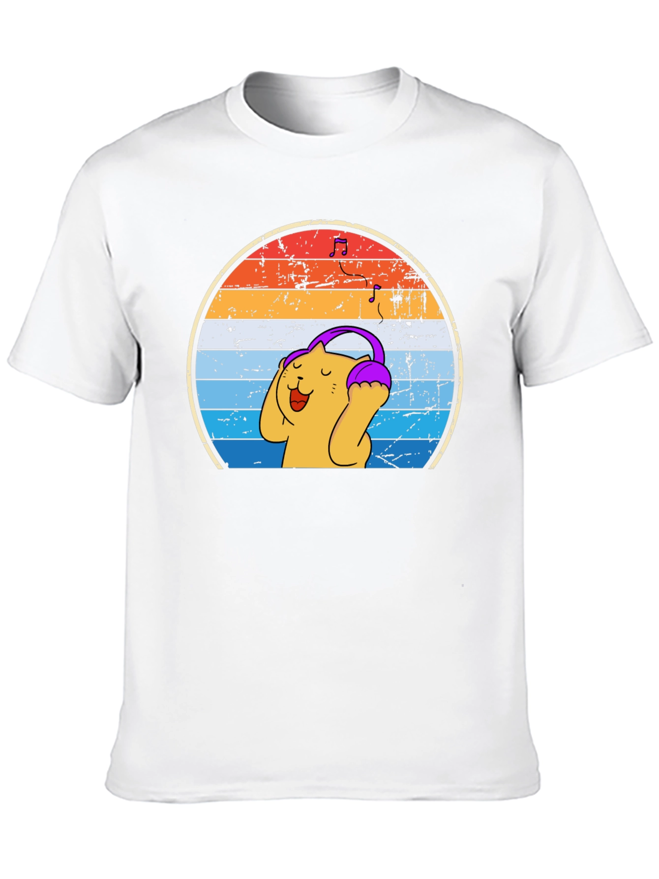 Retro Cat Headphones T-Shirt - Music Lover Tee