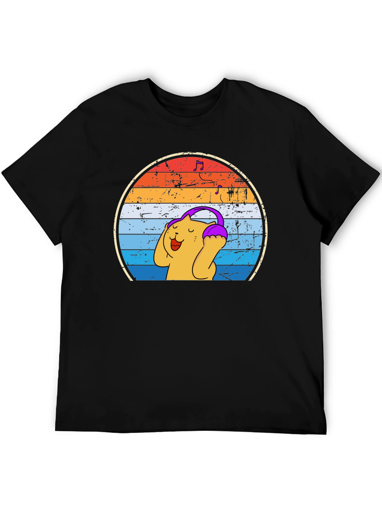 Retro Cat Headphones T-Shirt - Music Lover Tee