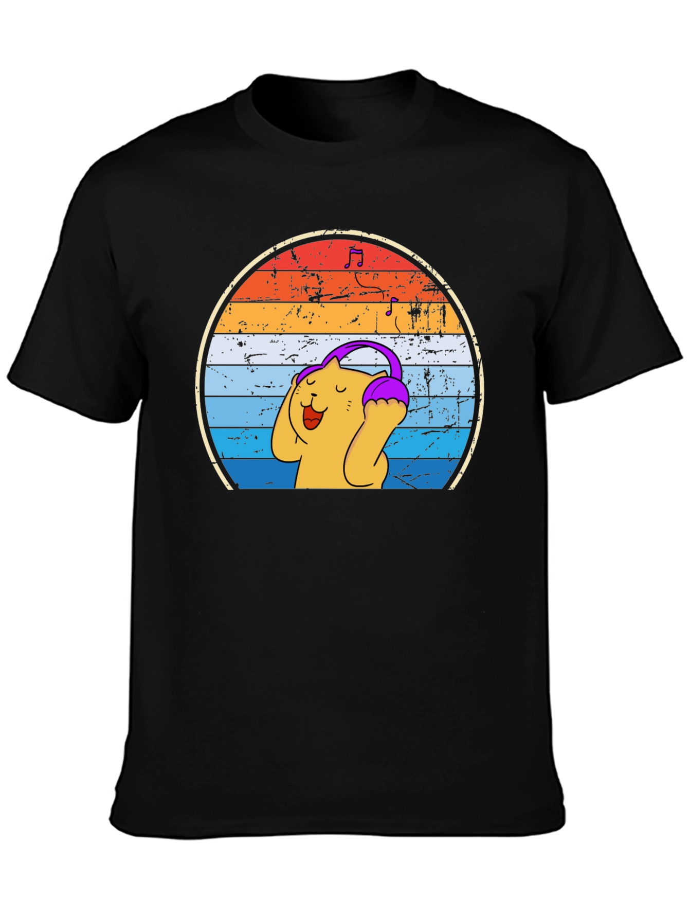 Retro Cat Headphones T-Shirt - Music Lover Tee