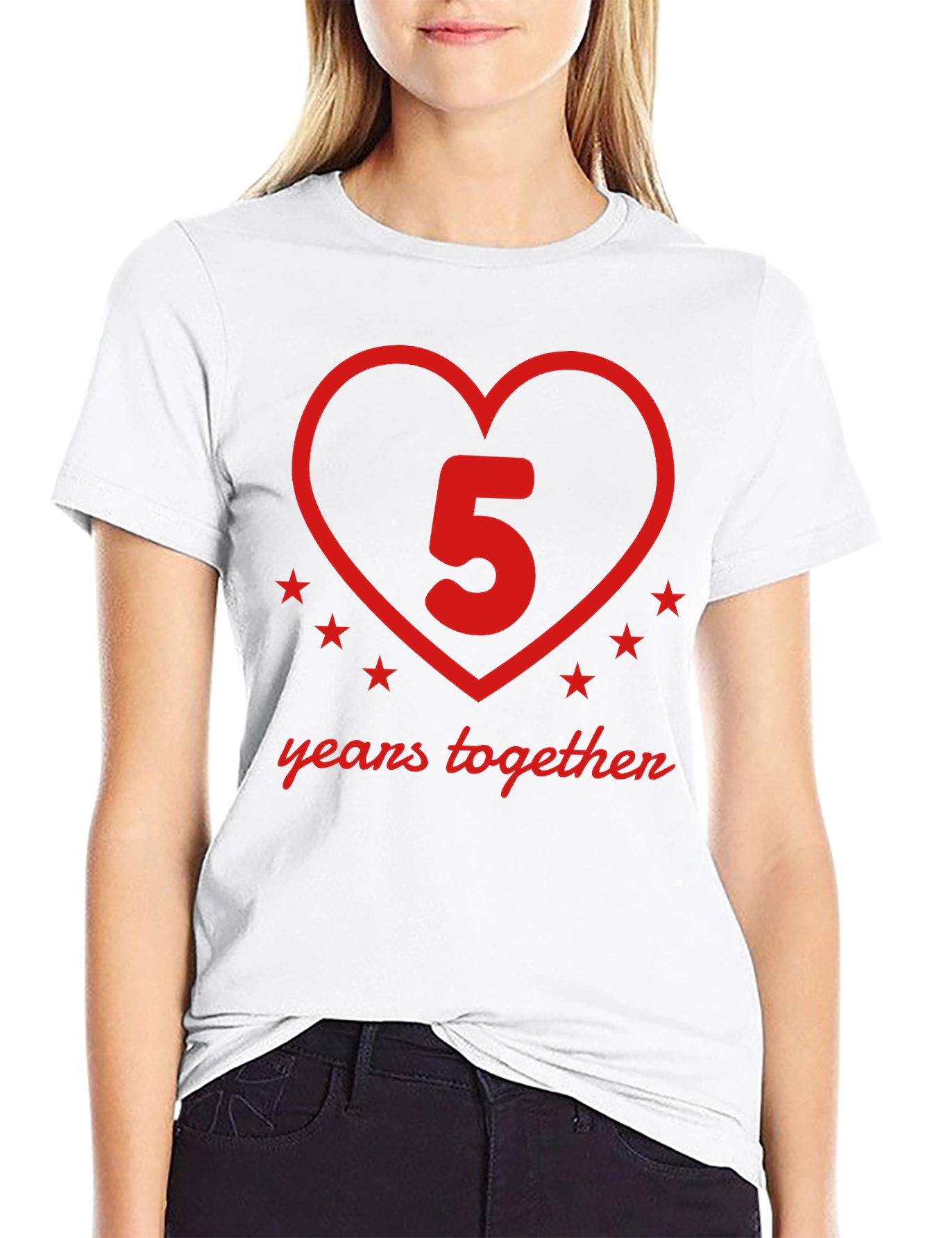 5 Years Together Anniversary T-Shirt - Heart Design