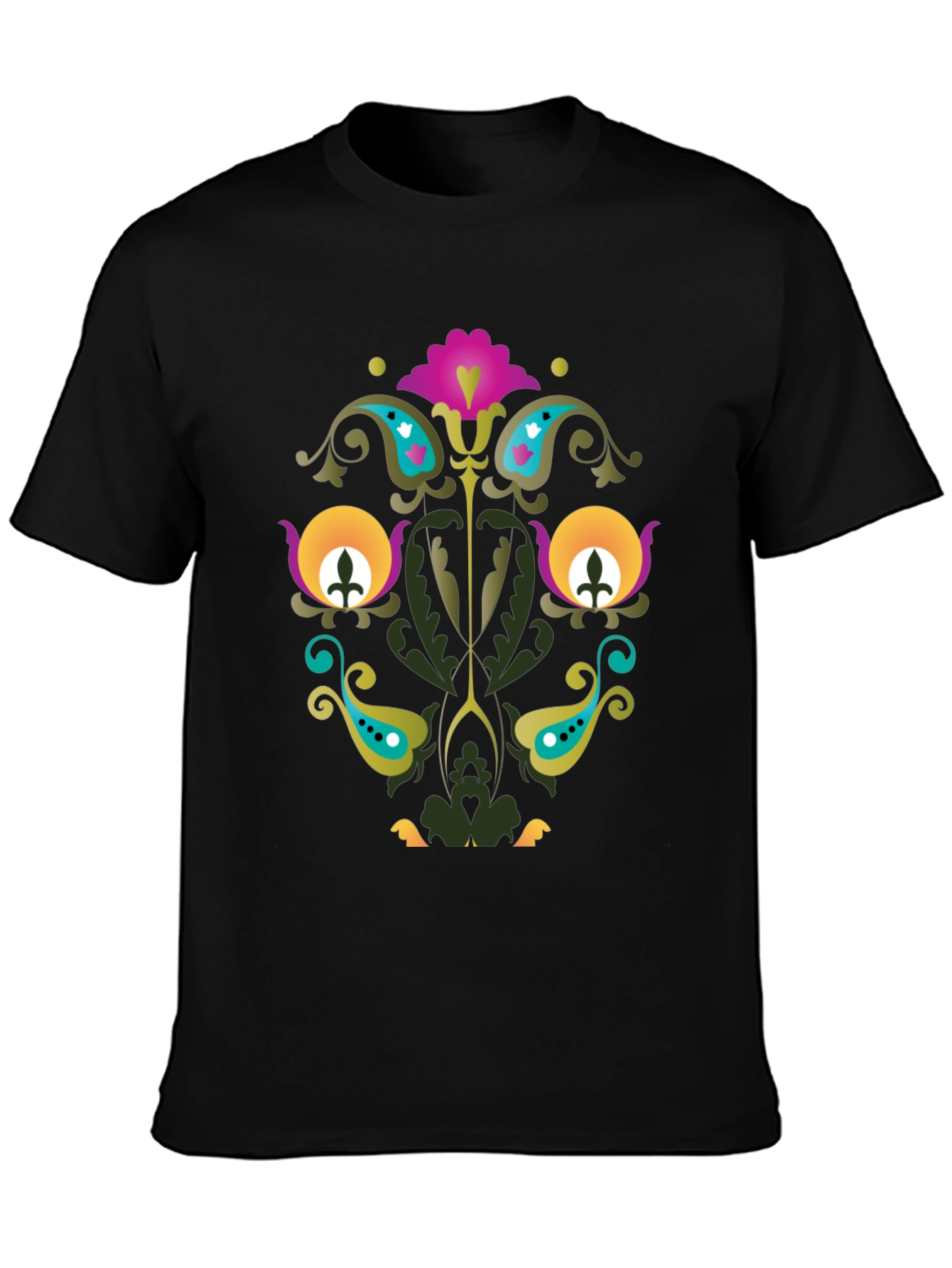 Floral Paisley Black T-Shirt Unique Design