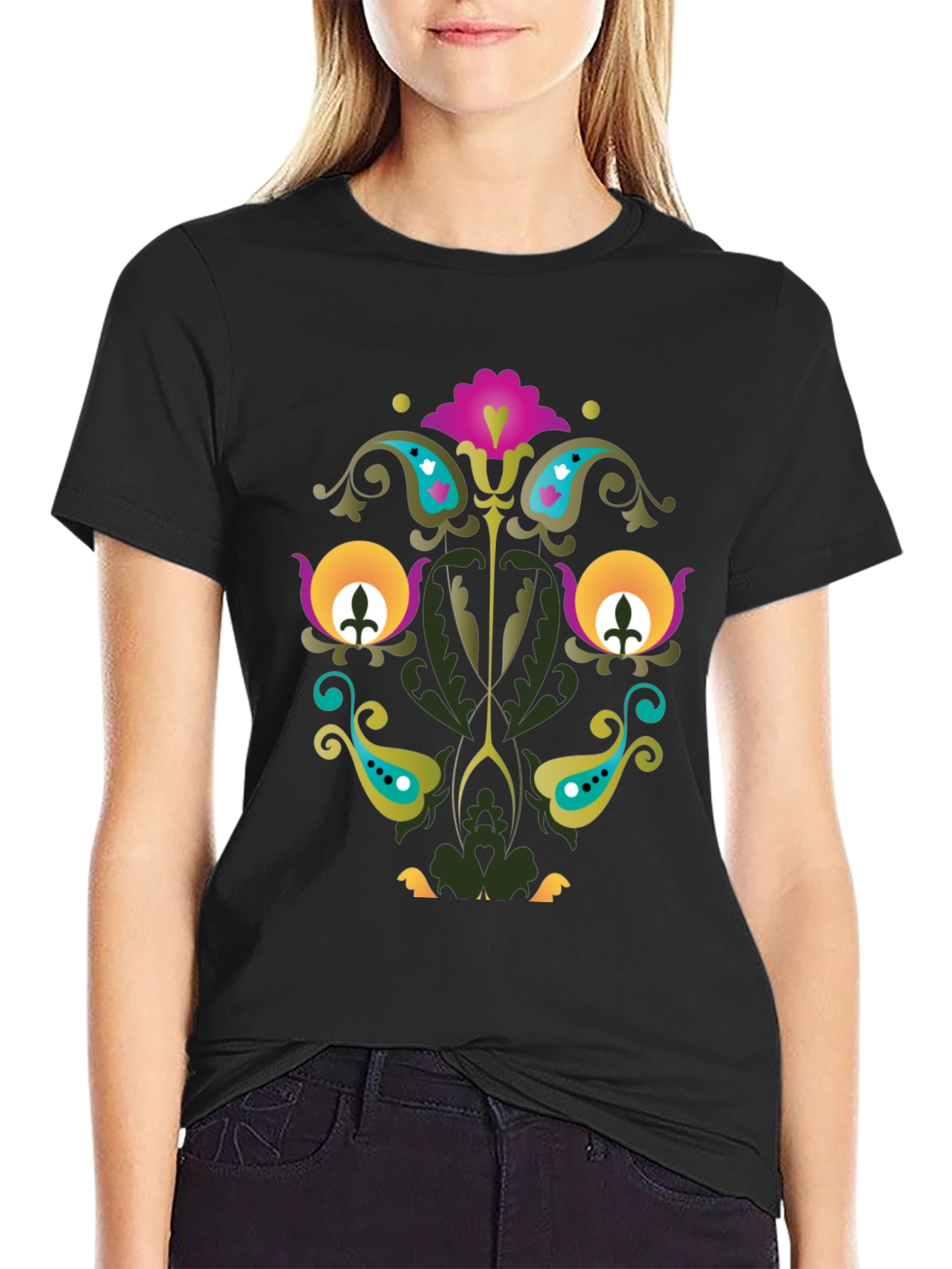 Floral Paisley Black T-Shirt Unique Design