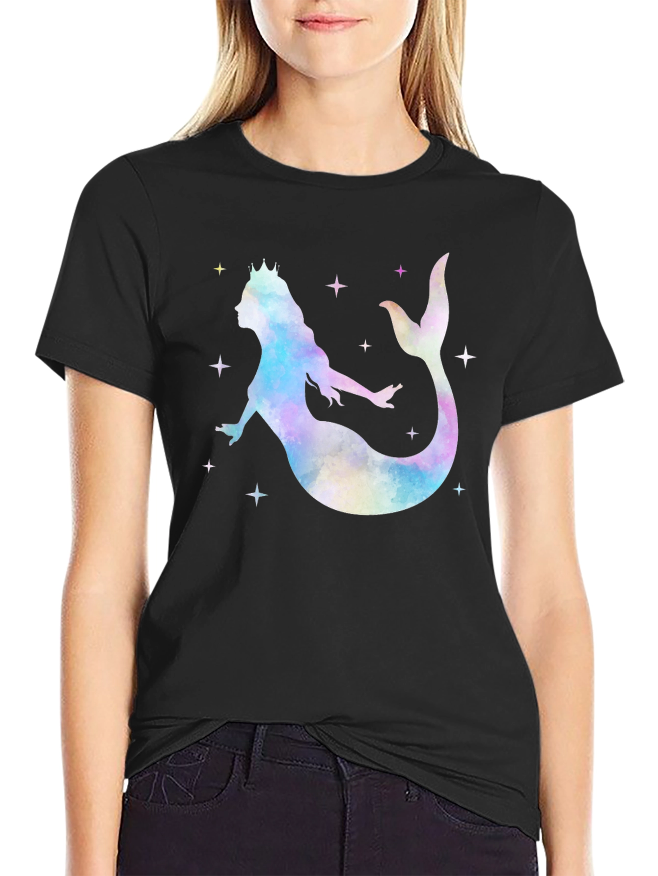 Mermaid Queen Graphic T-Shirt - Black