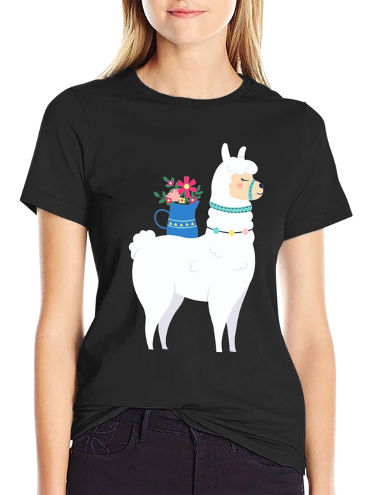 Llama Graphic Tee - Black Cotton Casual T-Shirt